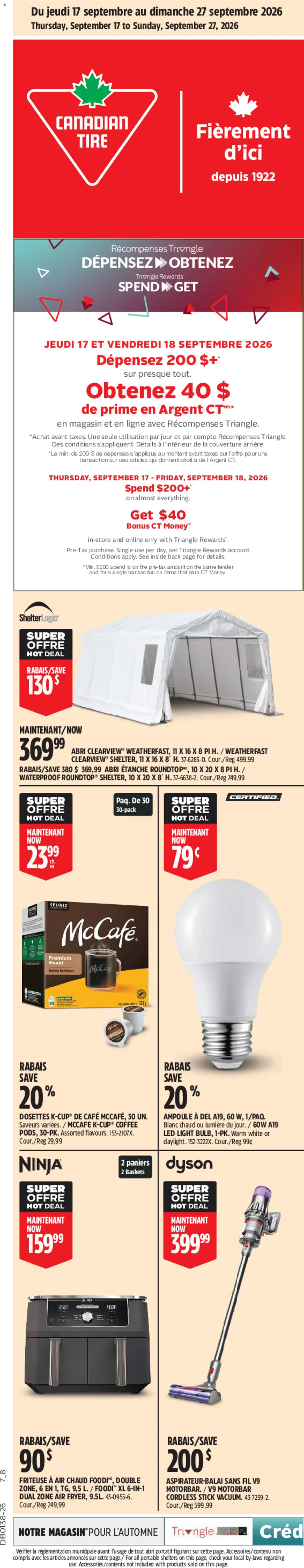 Canadian Tire flyer valid from Sep 17, 2026 | Page: 2 | Products: Roast, LED light, Coffee