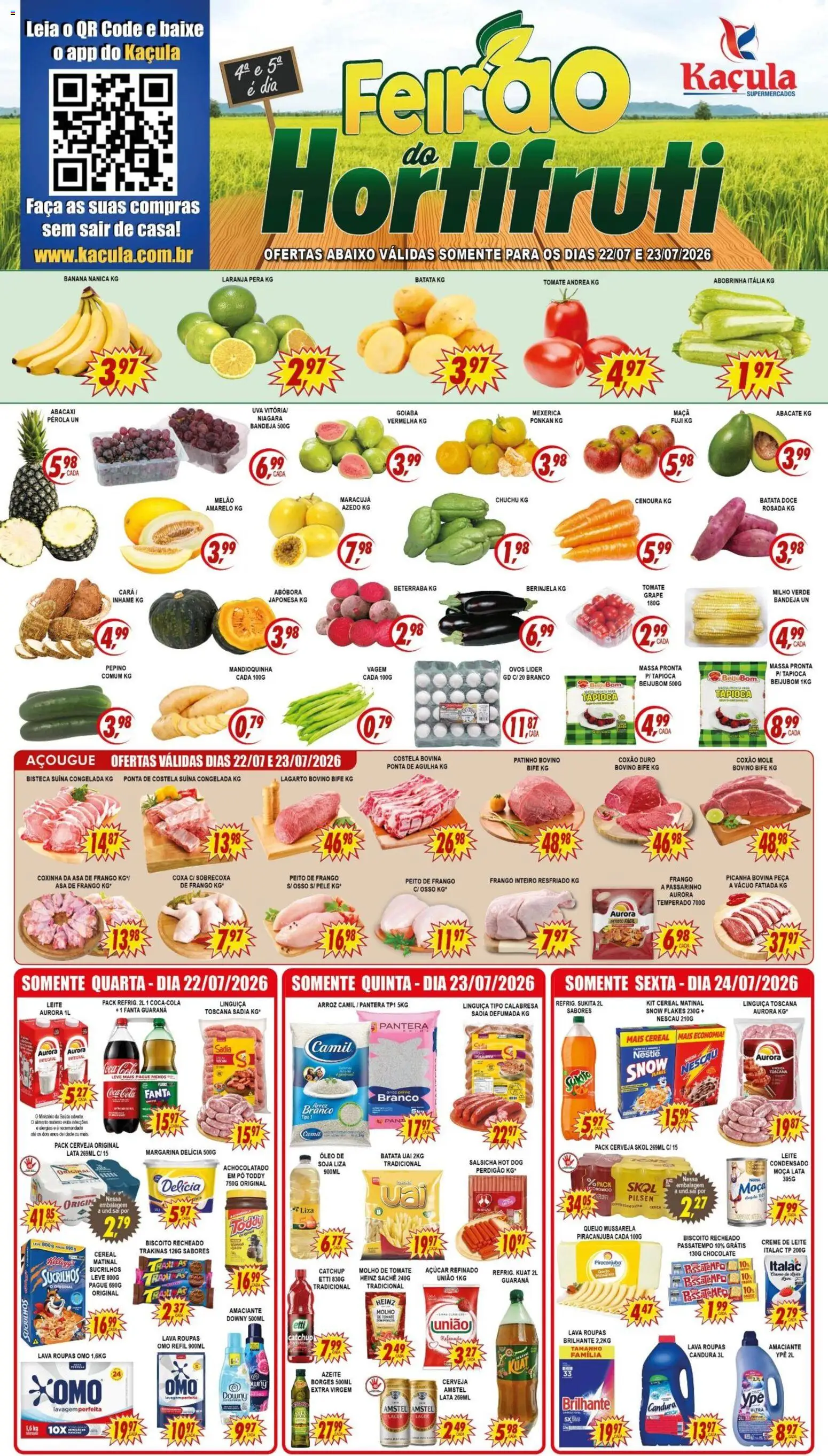 Kaçula Folheto - válido de 22/07/2026 | Página: 1 | Produtos: Melão, Abóbora, Milho verde, Creme de leite