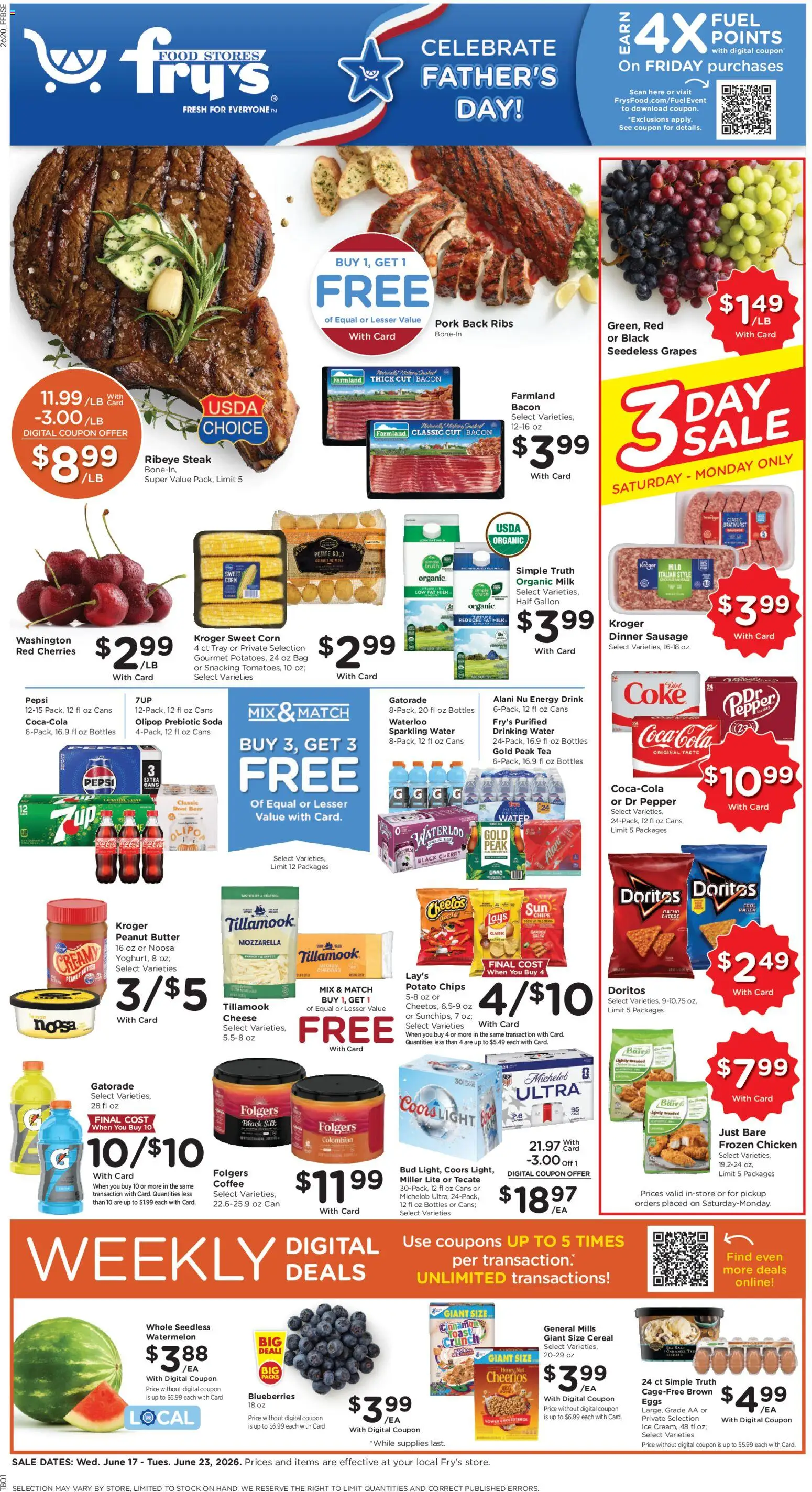 Fry's Food Weekly Ad - valid from 17.06.2026 | Page: 1 | Products: Butter, Cheese, Beer, Pepper