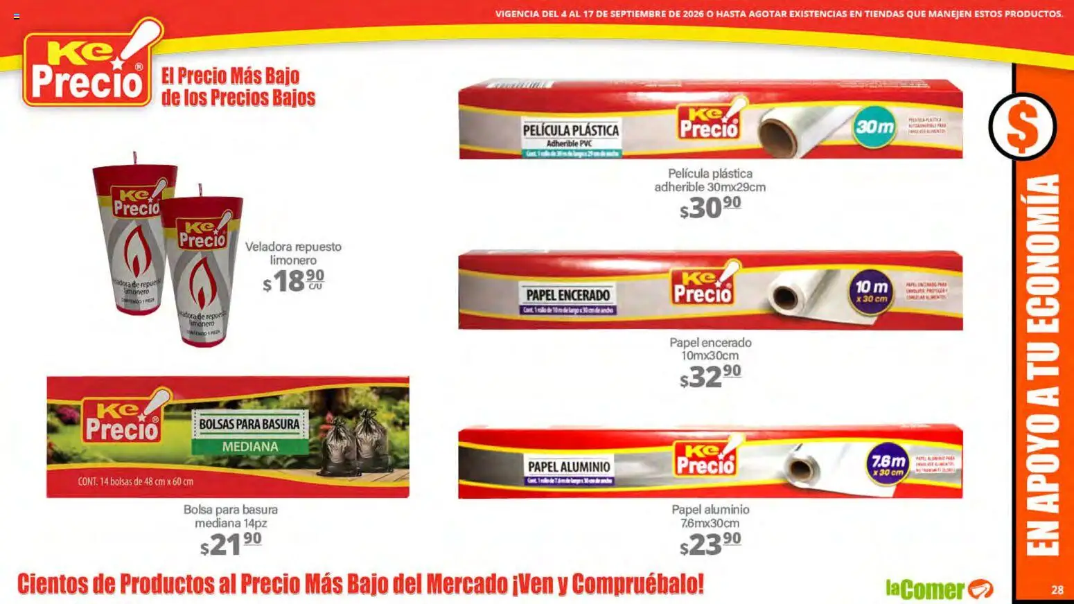 Nuevas ofertas de La Comer válidas en toda la República Mexicana desde el 04/09/2026. ¡Encuentra las mejores ofertas en La Comer folleto! | Página: 28 | Productos: Bolsa, Papel aluminio, Bolsas para basura