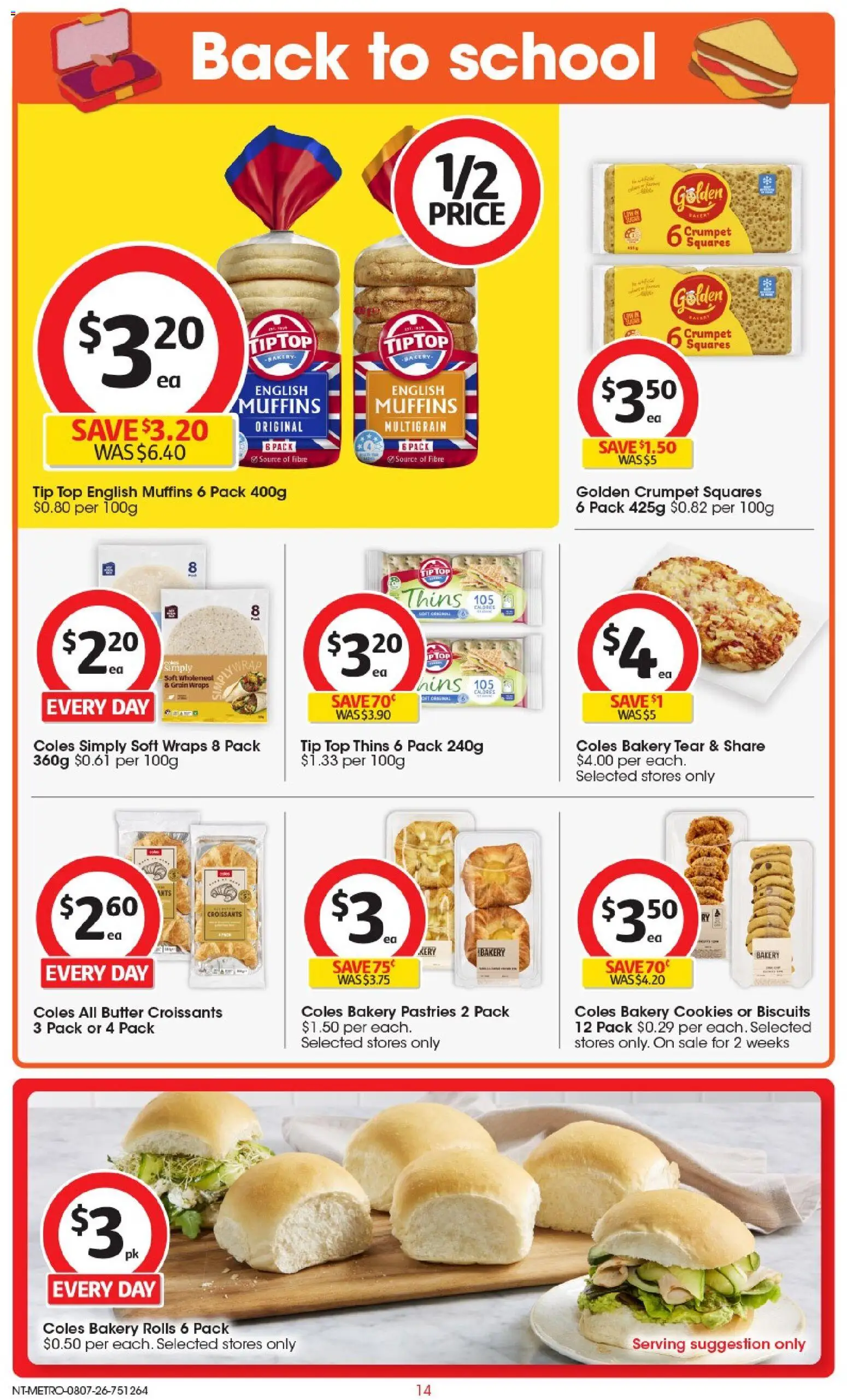 Coles catalogue - valid from 08/07/2026 | Page: 14 | Products: Butter, Muffins, Biscuits, Bakery