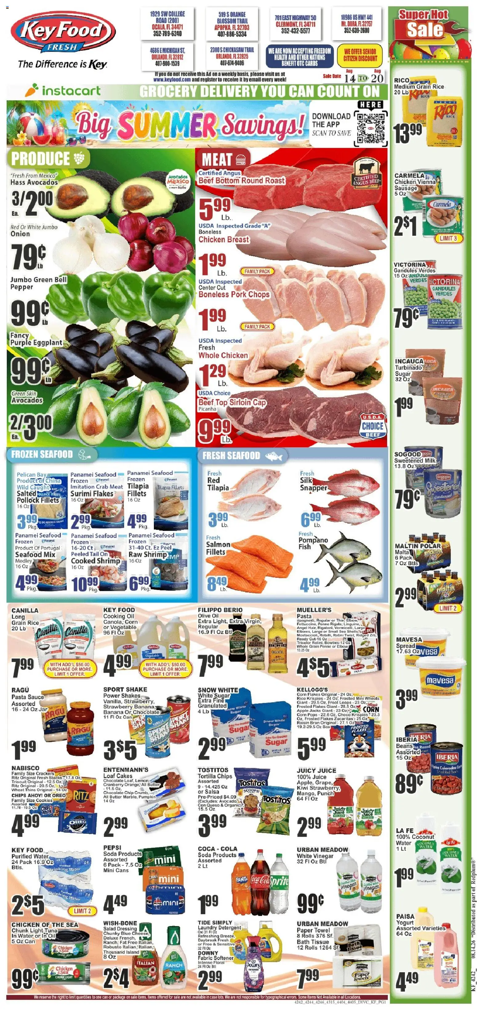 Key Food Weekly Ad - valid from 08/14/2026 | Page: 1 | Products: Vinegar, Chips, Pepper, Salmon