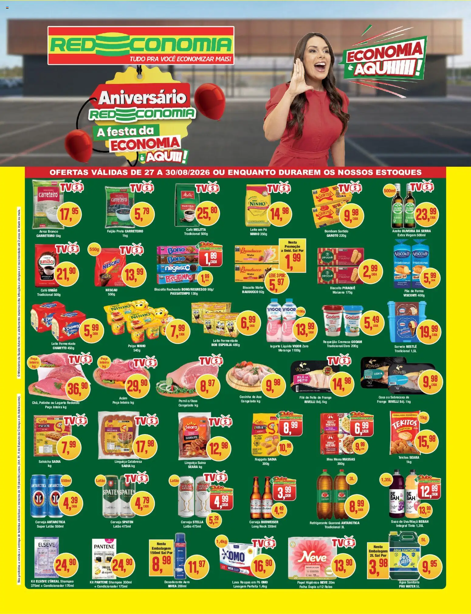 RedEconomia Folheto - válido de 27/08/2026 | Página: 1 | Produtos: Condicionador, Bebidas, Cerveja, Roupas