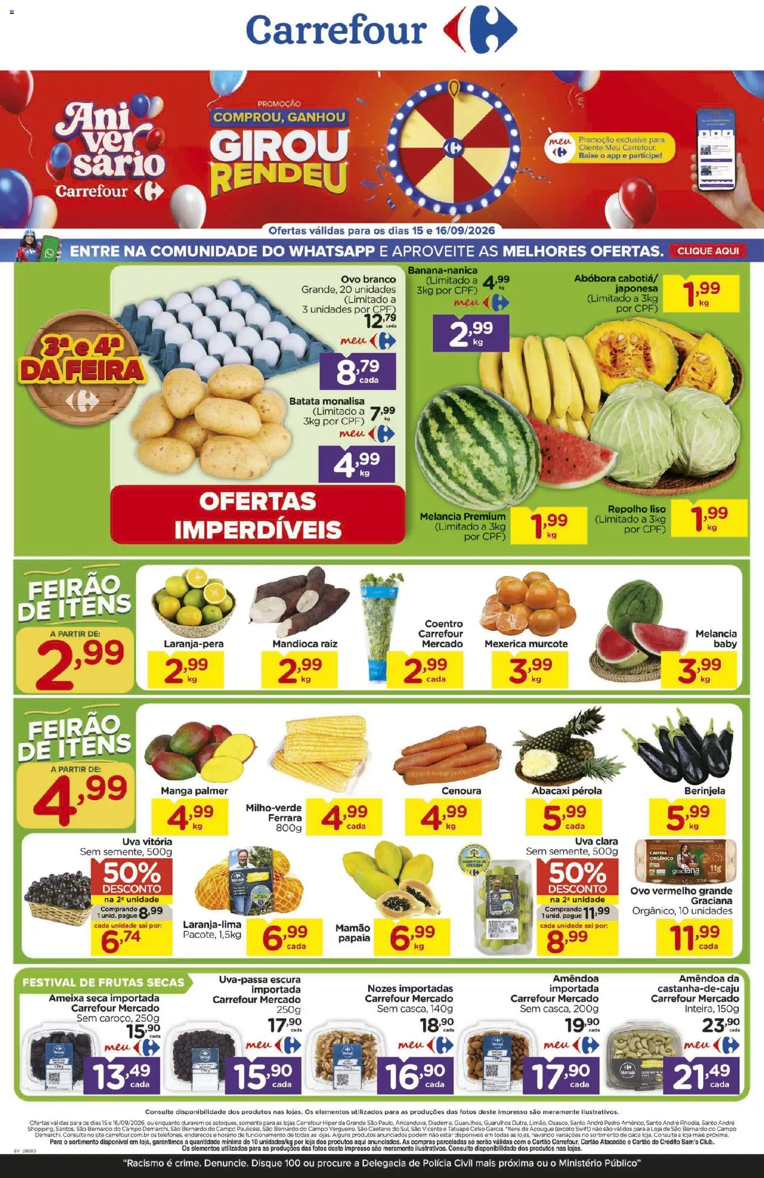 Carrefour Folheto - válido de 15/09/2026 | Página: 1 | Produtos: Melancia, Repolho, Abacaxi, Mamão