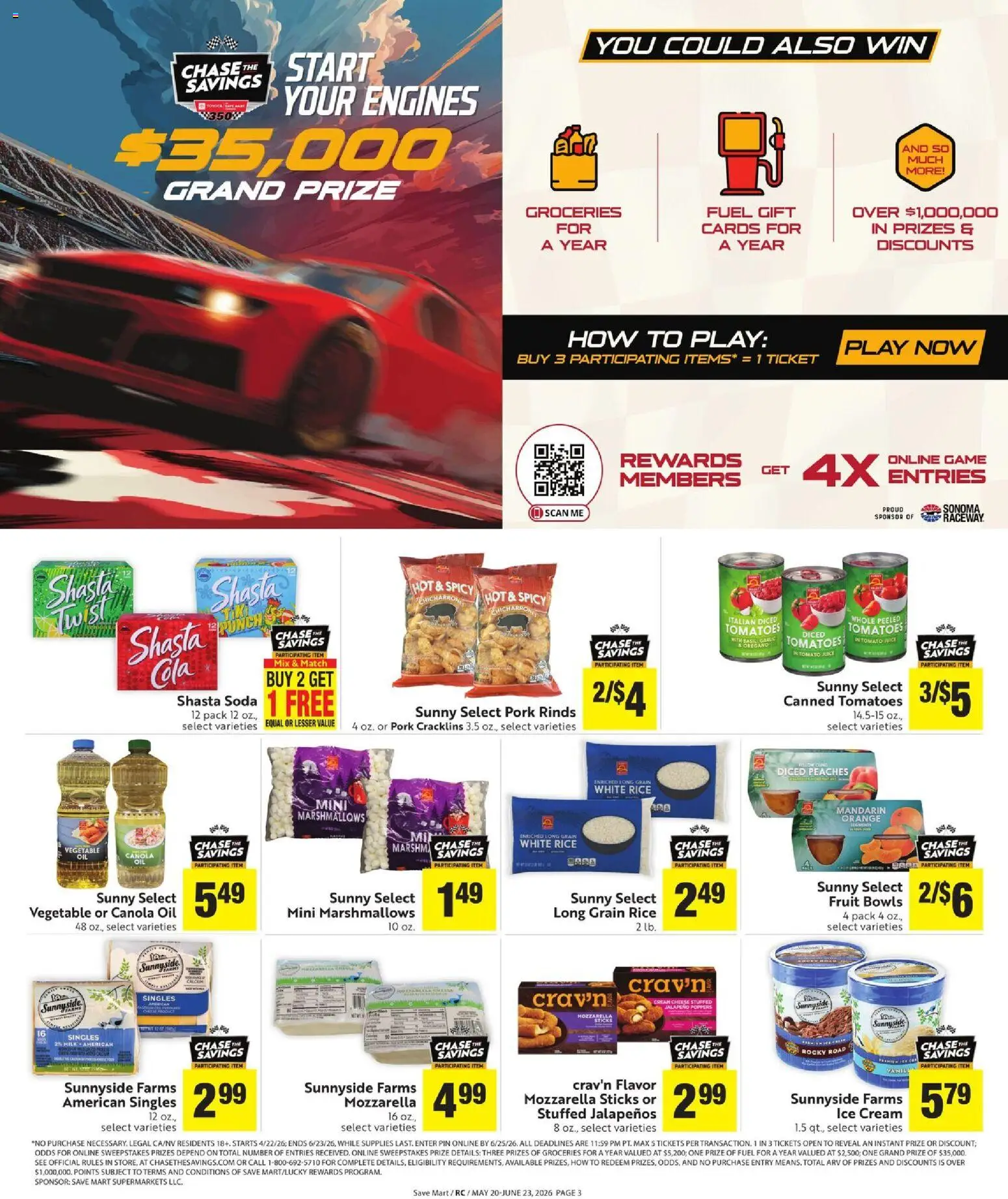 Save Mart Online Savings Guide - valid from 20.05.2026 | Page: 3 | Products: Peaches, Cheese, Oil, Ice cream