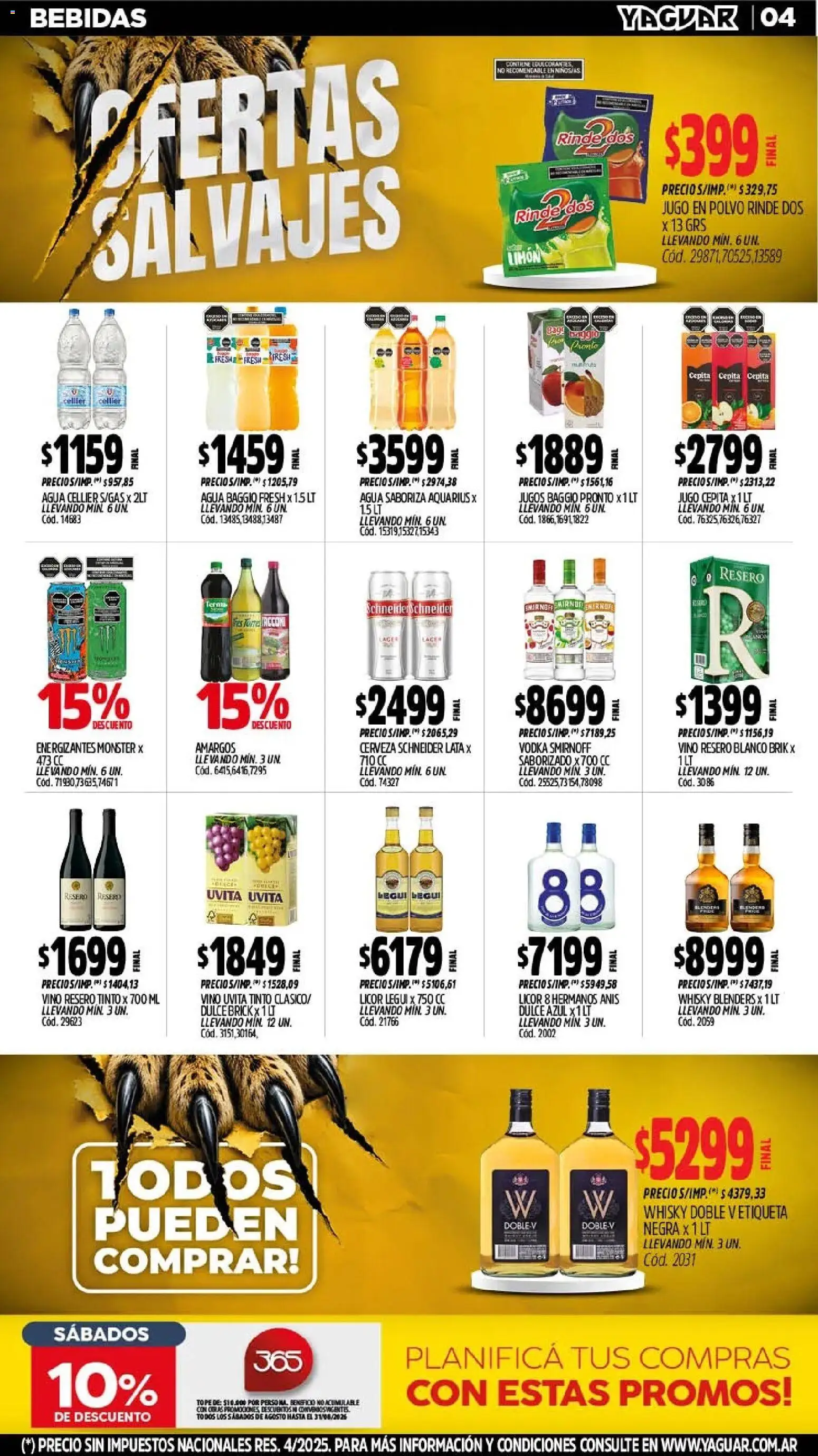 Yaguar - Oferta Semanal General Roca │ válido desde el 03/08/2026 | Página: 6 | Productos: Whisky, Agua, Jugo, Vino