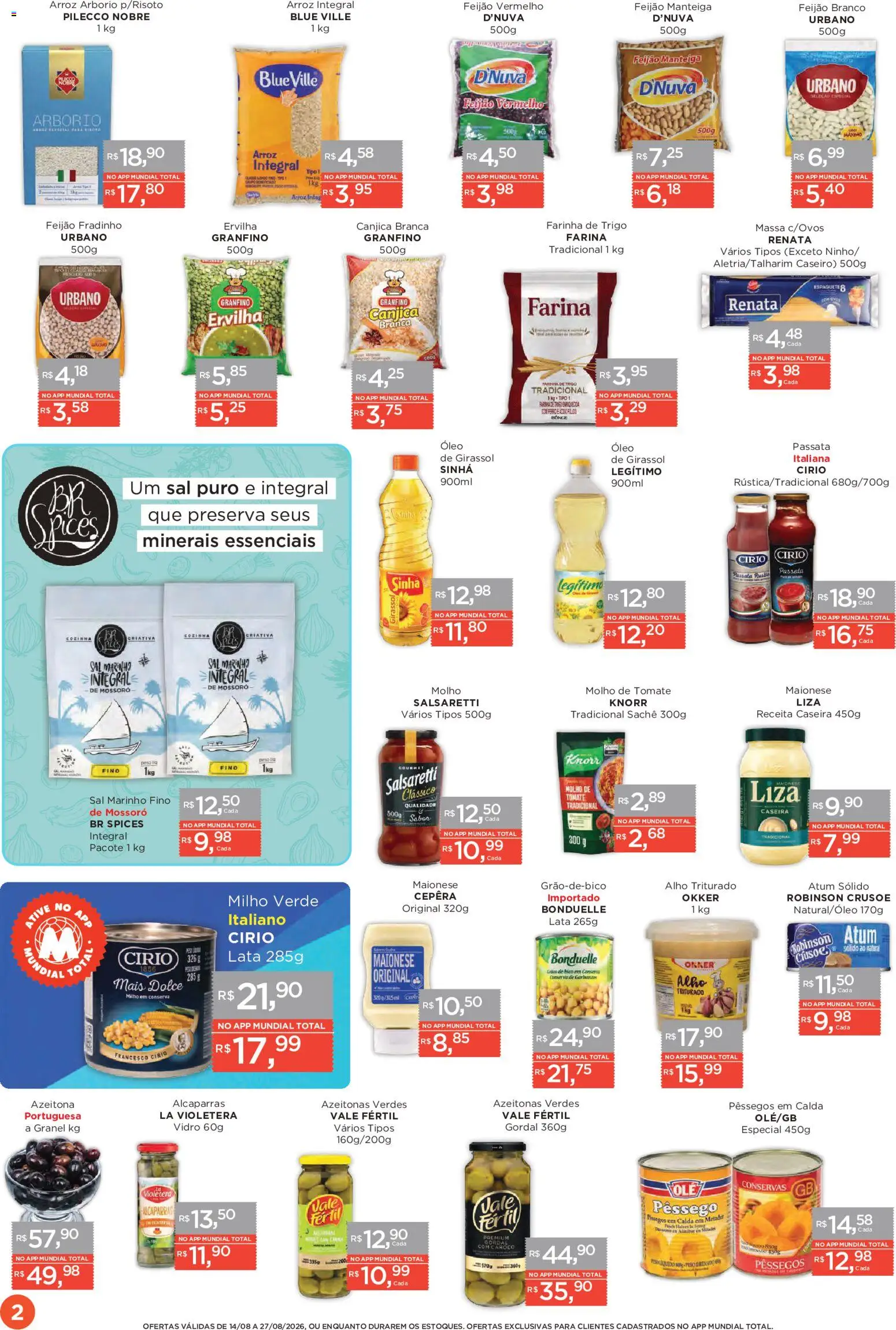 Mundial Folheto - válido de 14/08/2026 | Página: 2 | Produtos: Alho, Azeitonas, Molho de tomate, Knorr