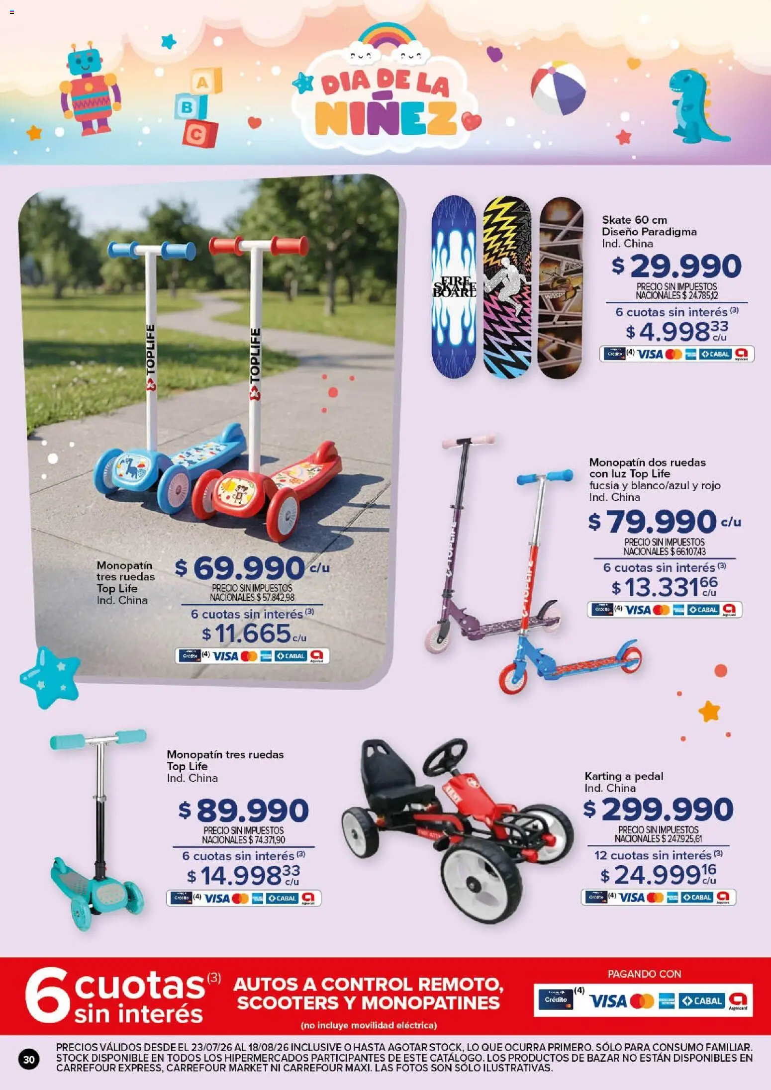 Carrefour - Dia de la Niñez │ válido desde el 23/07/2026 | Página: 30 | Productos: Monopatin, Top