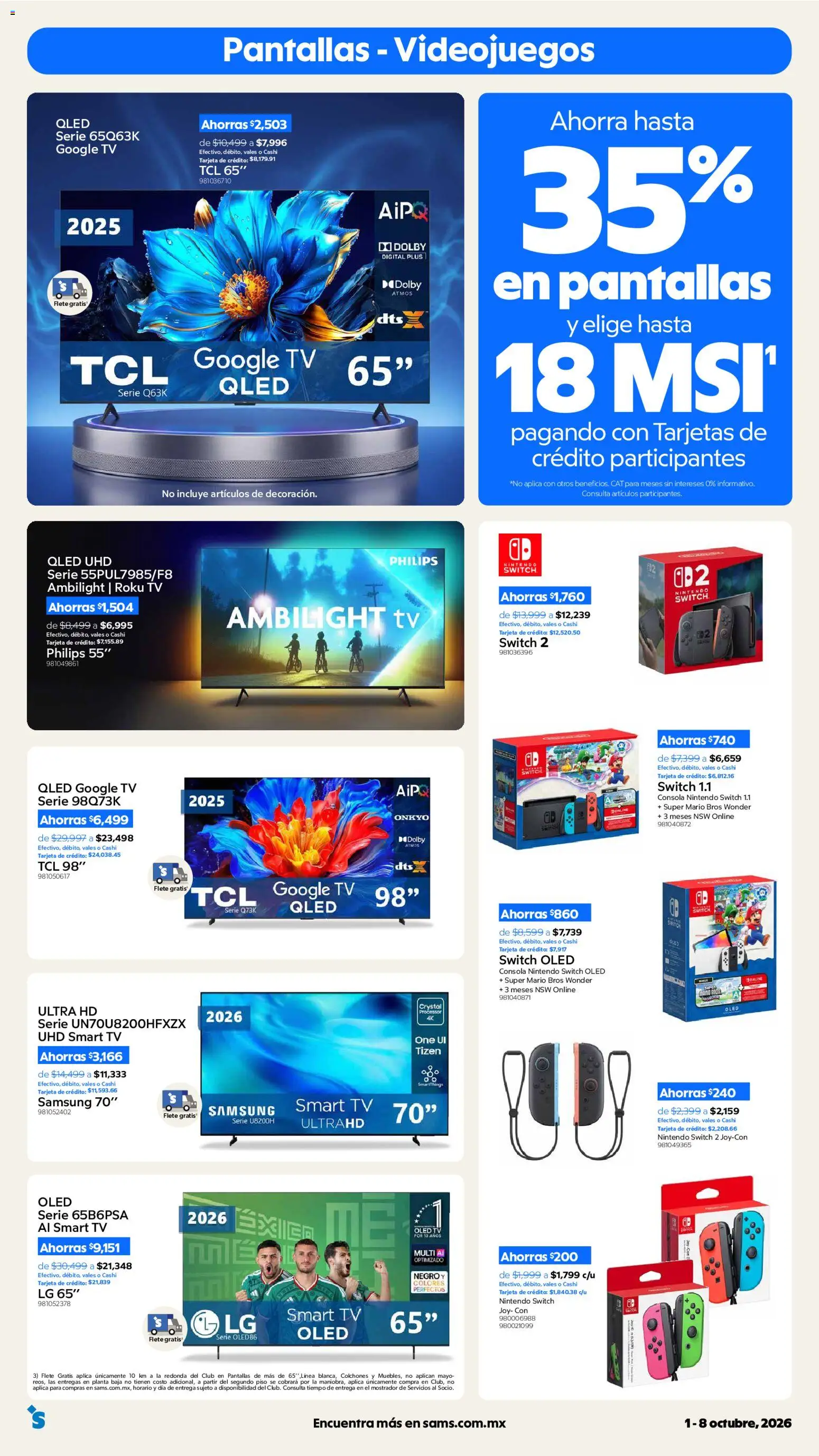 Nuevas ofertas de Sam's Club válidas en toda la República Mexicana desde el 01/10/2026. ¡Encuentra las mejores ofertas en Sam's Club catálogo! | Página: 2 | Productos: Planta, Nintendo Switch, Televisión, Video