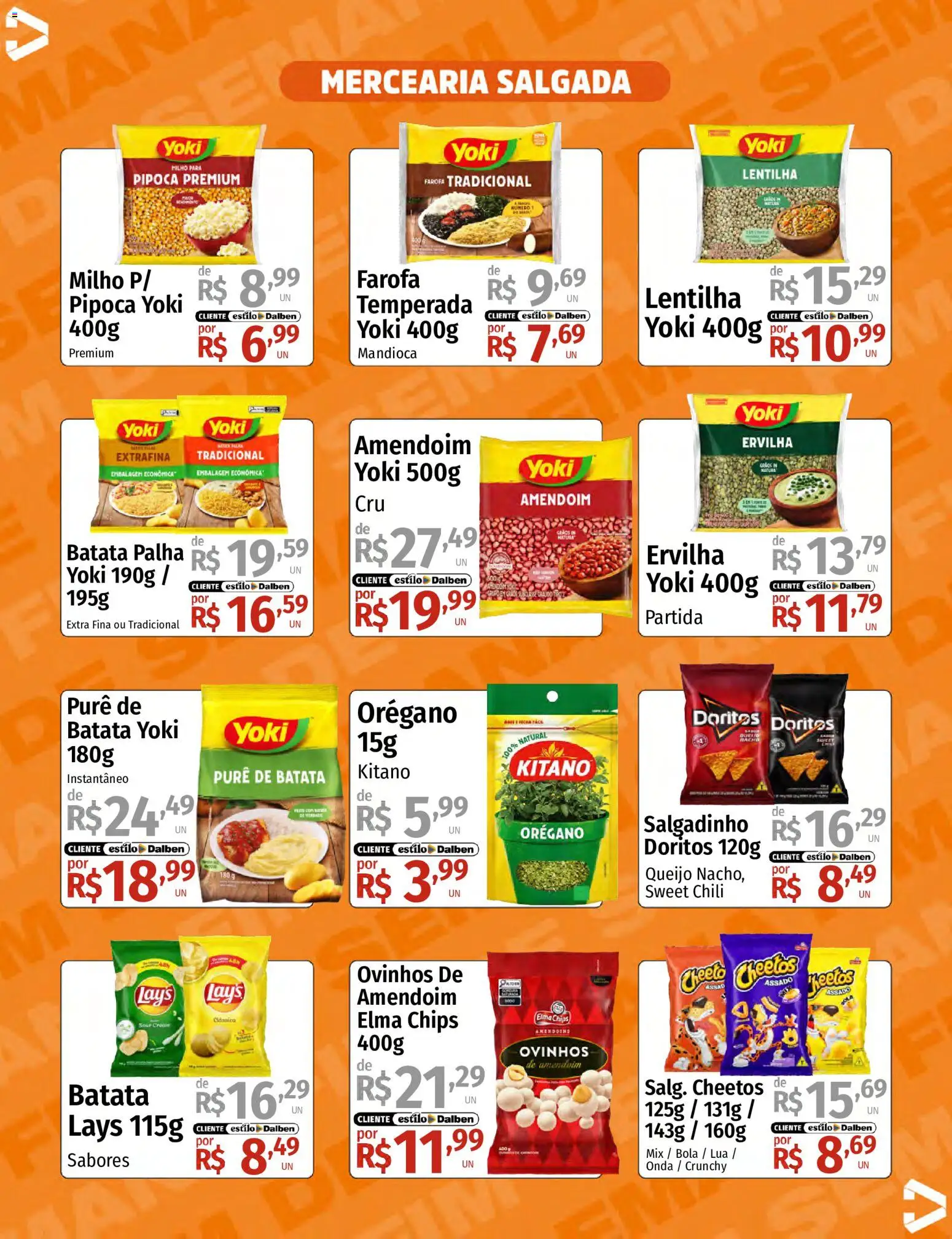 Supermercado Dalben Folheto - válido de 07/08/2026 | Página: 8 | Produtos: Ervilha, Mandioca, Cheetos, Farofa