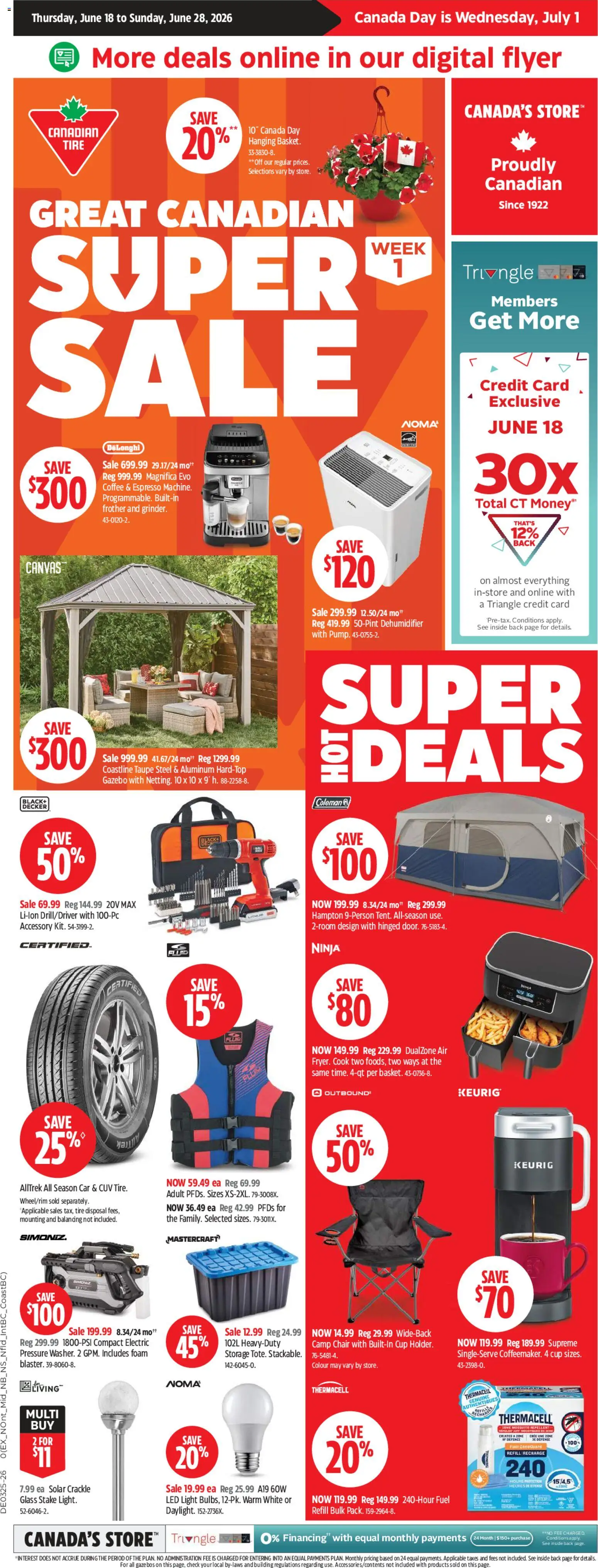 Canadian Tire flyer valid from 18.06.2026 | Page: 1 | Products: Chair, Coffee