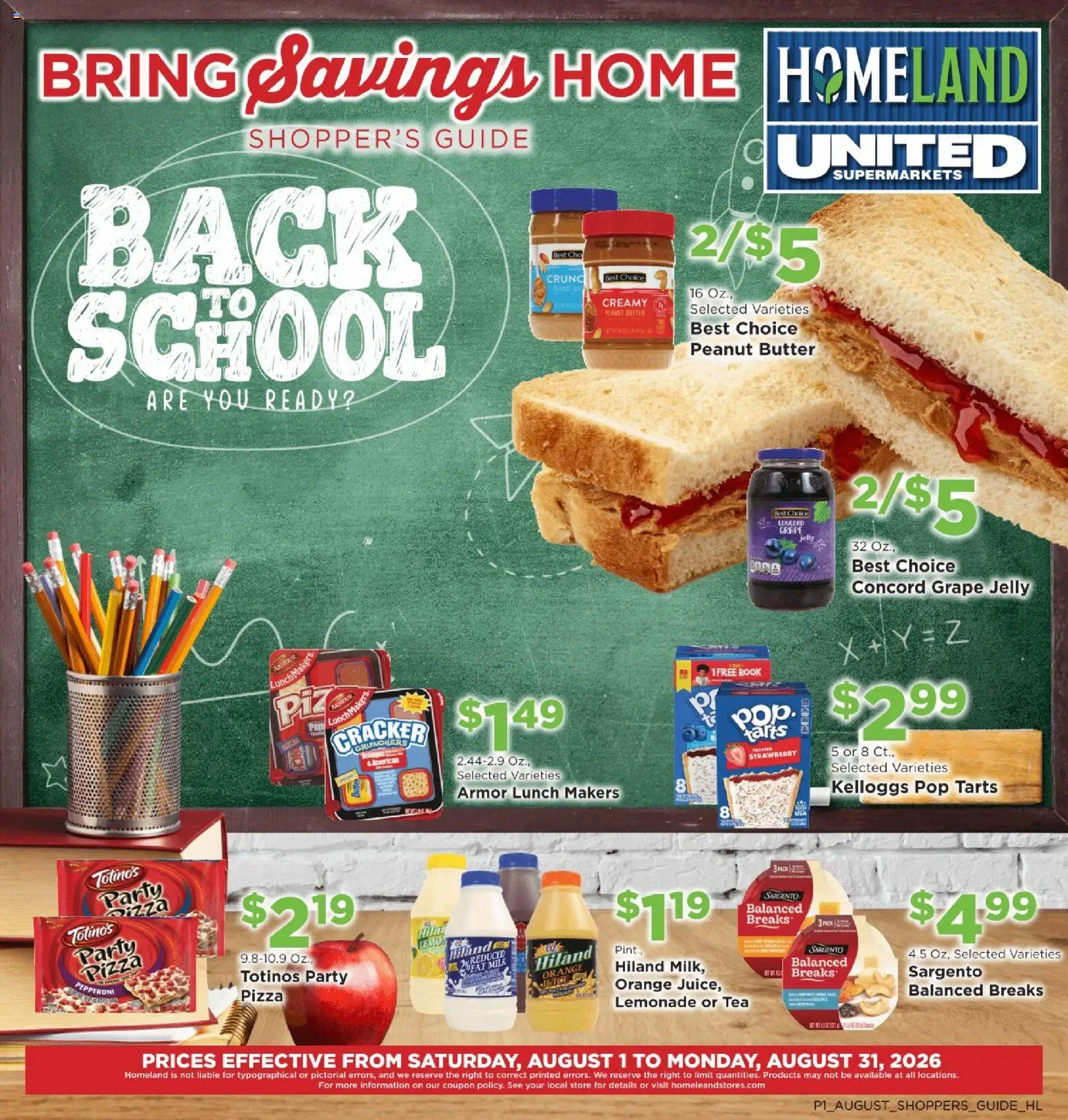 Homeland Bring Savings Home Shopper's Guide - valid from 08/01/2026 | Page: 1 | Products: Butter, Pizza, Tea