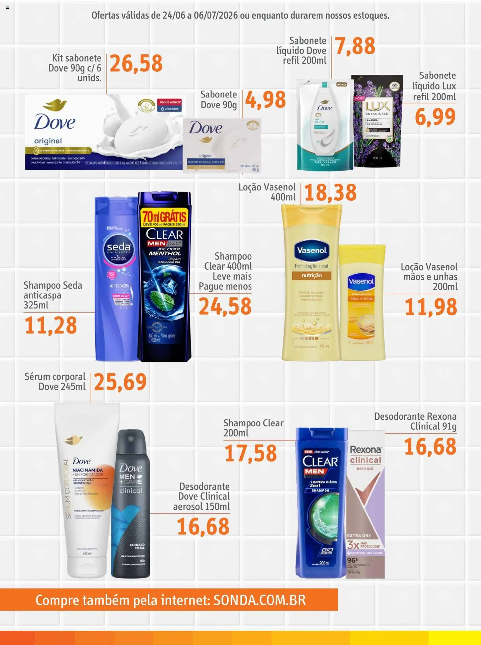 Sonda Folheto - válido de 24/06/2026 | Página: 4 | Produtos: Shampoo, Desodorante, Sabonete, Rexona