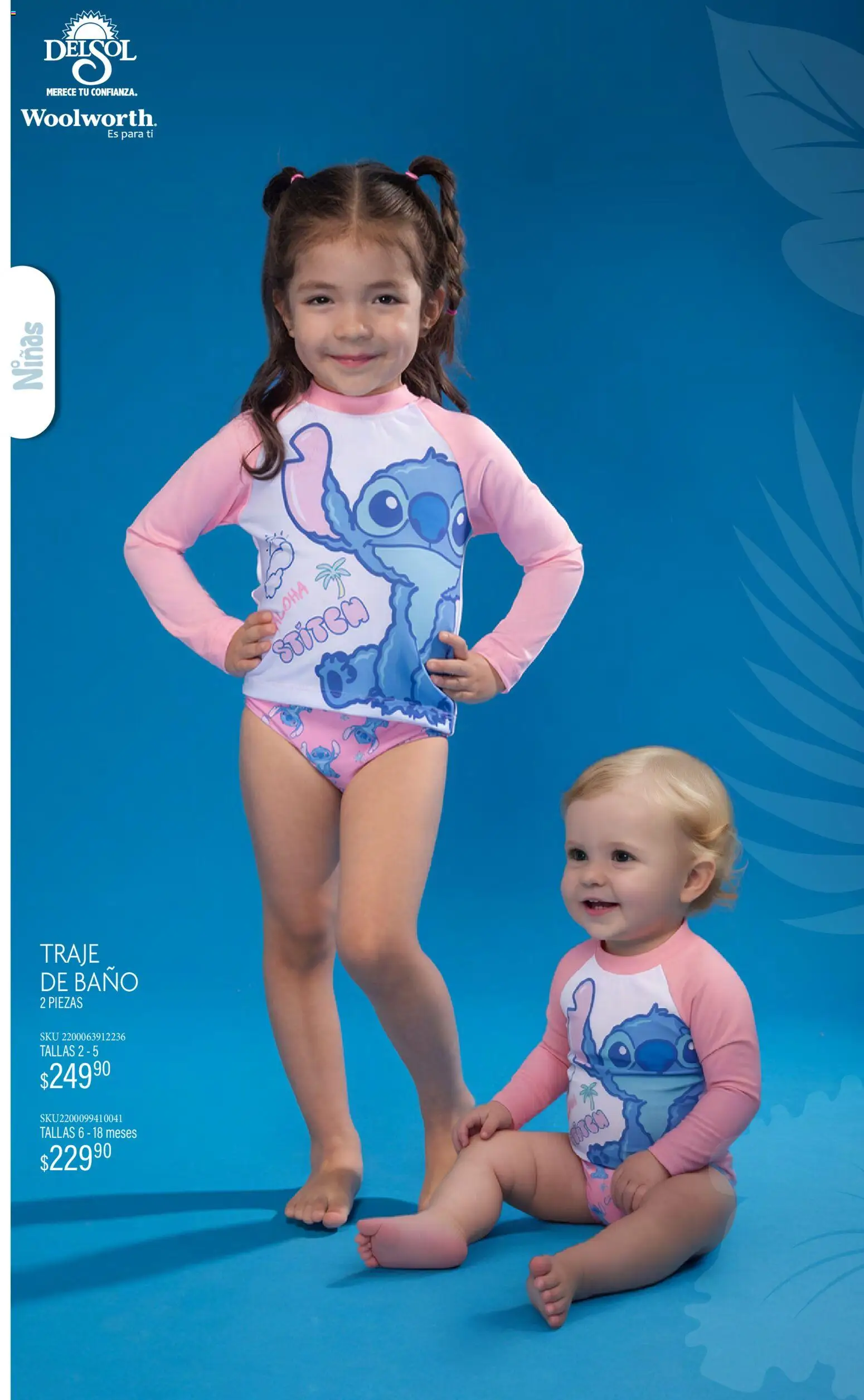 Nuevas ofertas de Del Sol y Woolworth válidas en toda la República Mexicana desde el 19.03.2026. ¡Encuentra las mejores ofertas en Del Sol y Woolworth catálogo Luce tus Vacaciones con Stitch! | Página: 11 | Productos: Traje, Traje de baño, Baño
