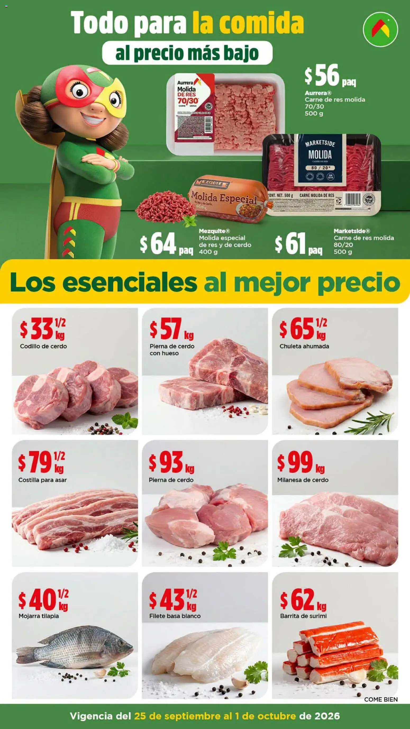 Nuevas ofertas de Bodega Aurrerá válidas en toda la República Mexicana desde el 25/09/2026. ¡Encuentra las mejores ofertas en Bodega Aurrerá folleto Prepara pollo a la poblana para tu familia! | Página: 2 | Productos: Milanesa, Chuleta ahumada, Res, Tilapia