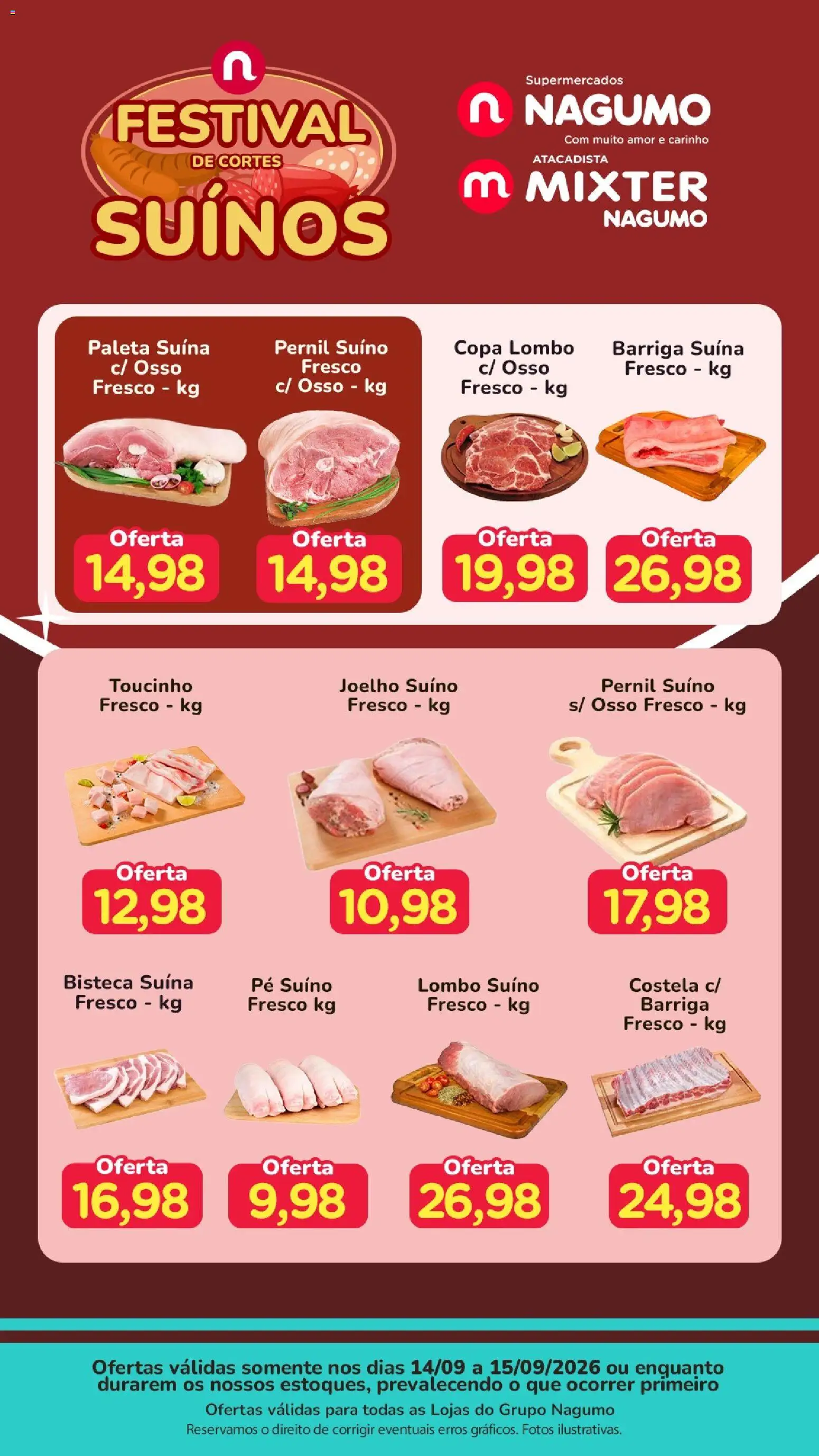 Nagumo Folheto - válido de 14/09/2026 | Página: 1 | Produtos: Joelho suíno, Barriga suína, Copa, Pernil suíno