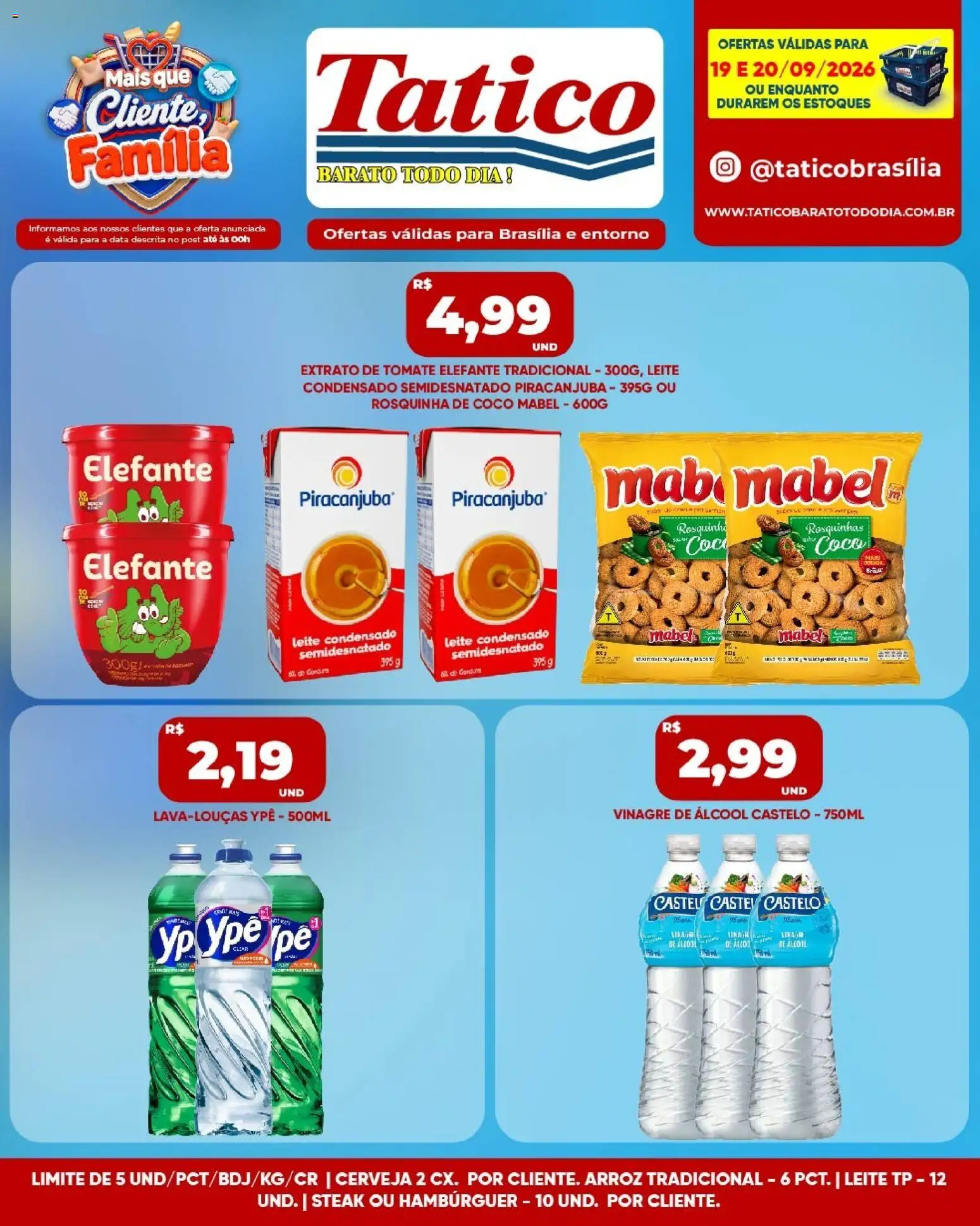 Tatico Folheto - válido de 19/09/2026 | Página: 3 | Produtos: Arroz, Rosquinha, Leite condensado, Extrato de tomate
