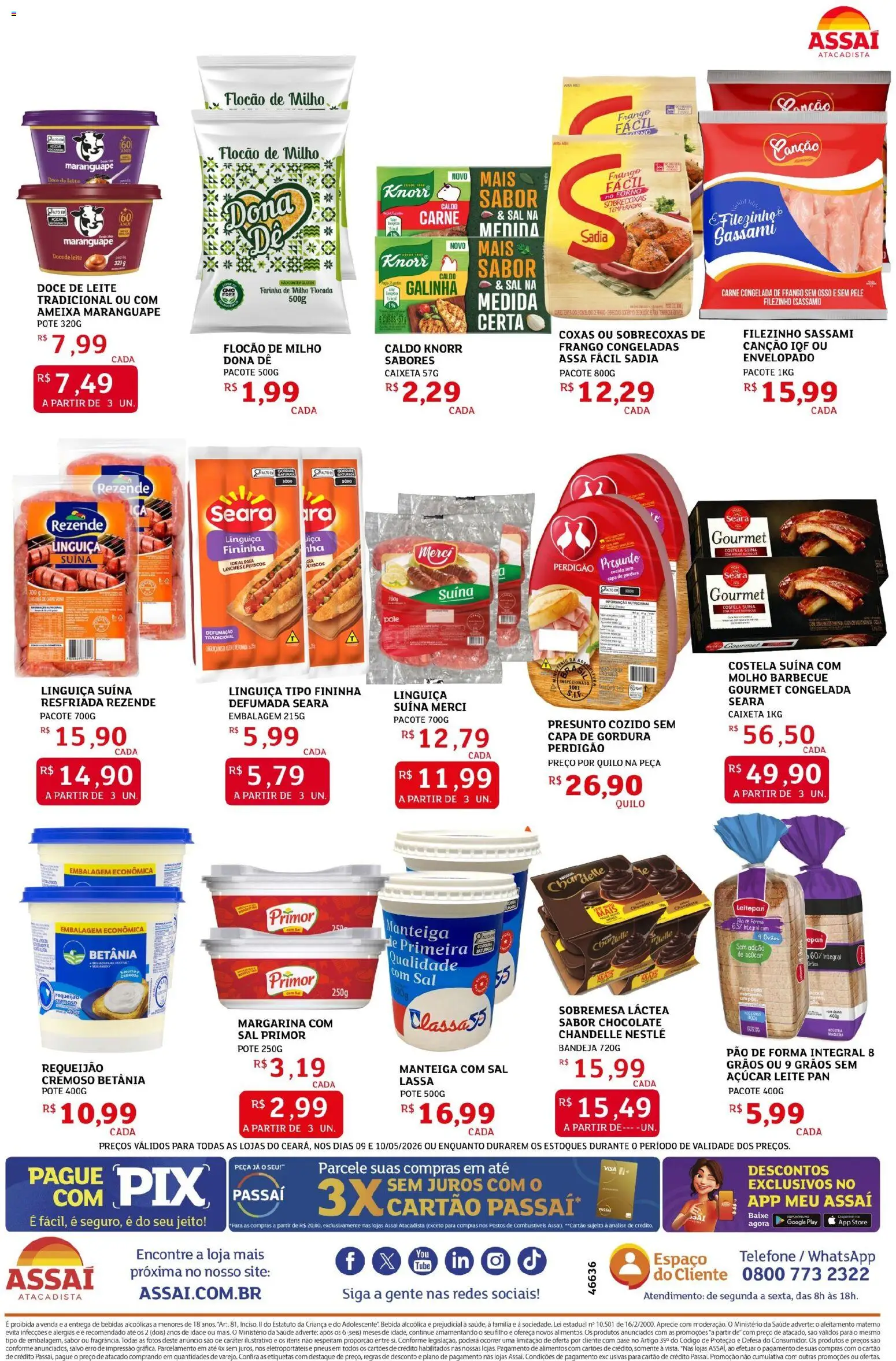 Assaí Atacadista Folheto - válido de 09.05.2026 | Página: 2 | Produtos: Linguiça, Pão, Telefone, Doce de leite