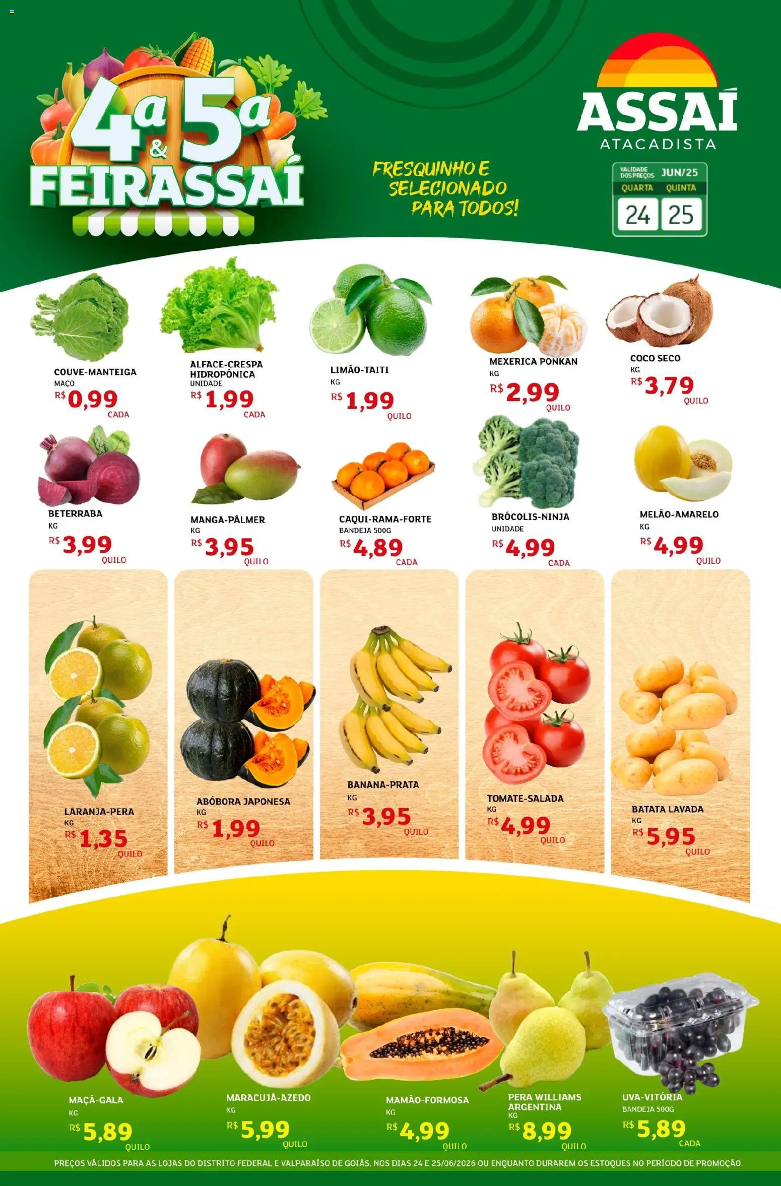 Assaí Atacadista Folheto - válido de 24/06/2026 | Página: 1 | Produtos: Mexerica, Abóbora, Bandeja, Batata