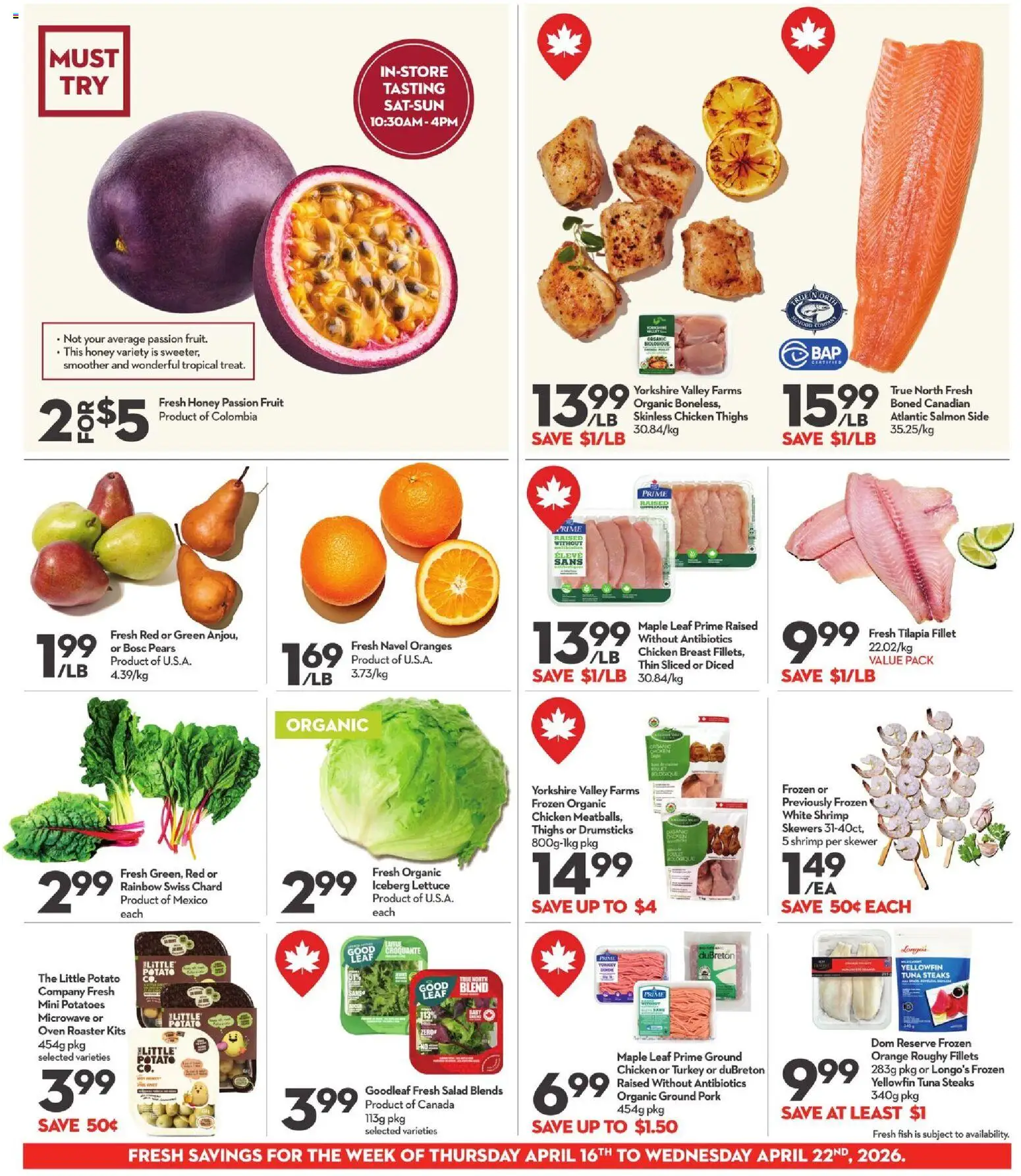Longo's flyer valid from 16.04.2026 | Page: 8 | Products: Turkey, Chicken, Pork, Oranges