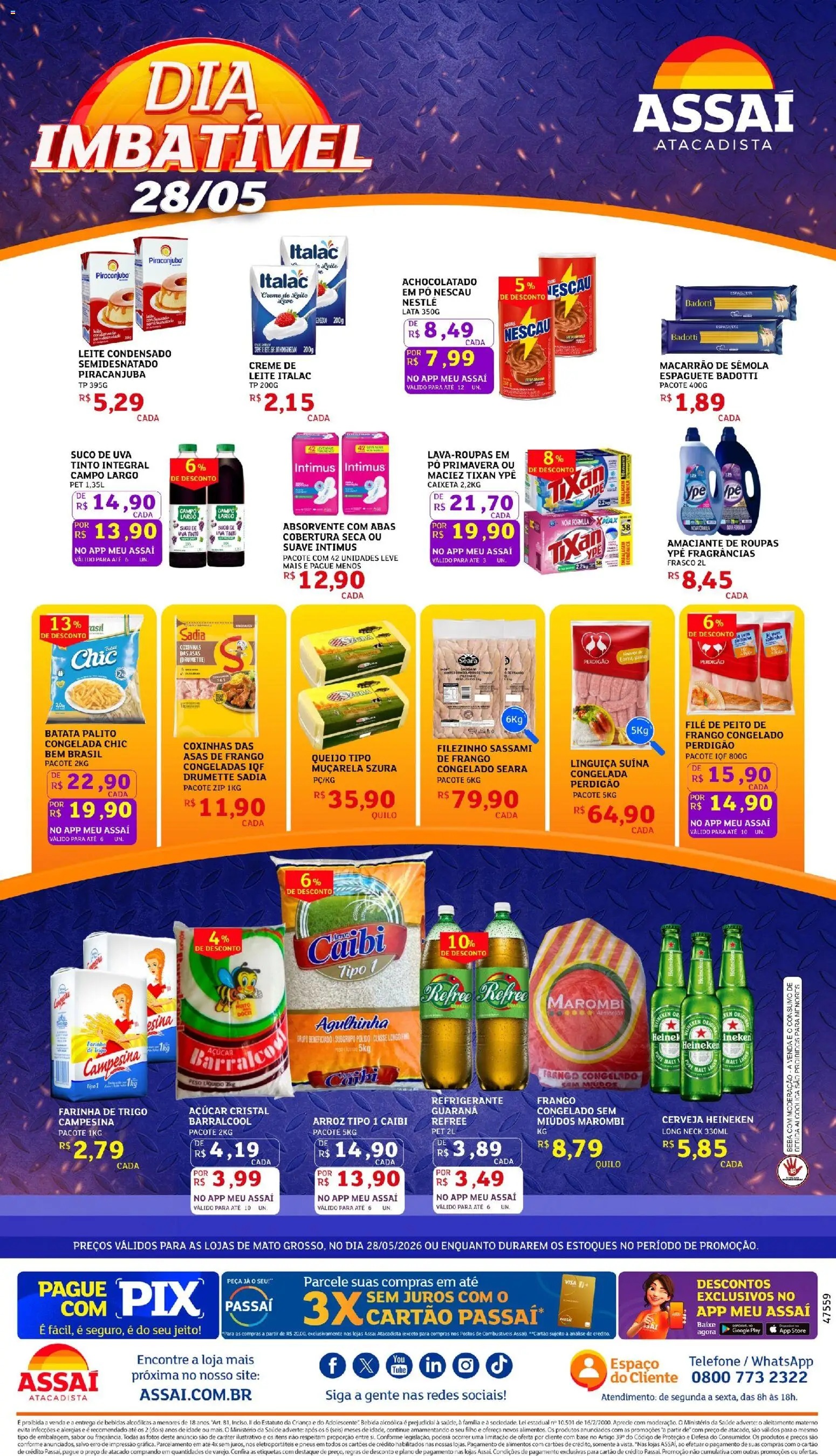 Assaí Atacadista Folheto - válido de 28.05.2026 | Página: 1 | Produtos: Guaraná, Suco, Cerveja, Creme de leite