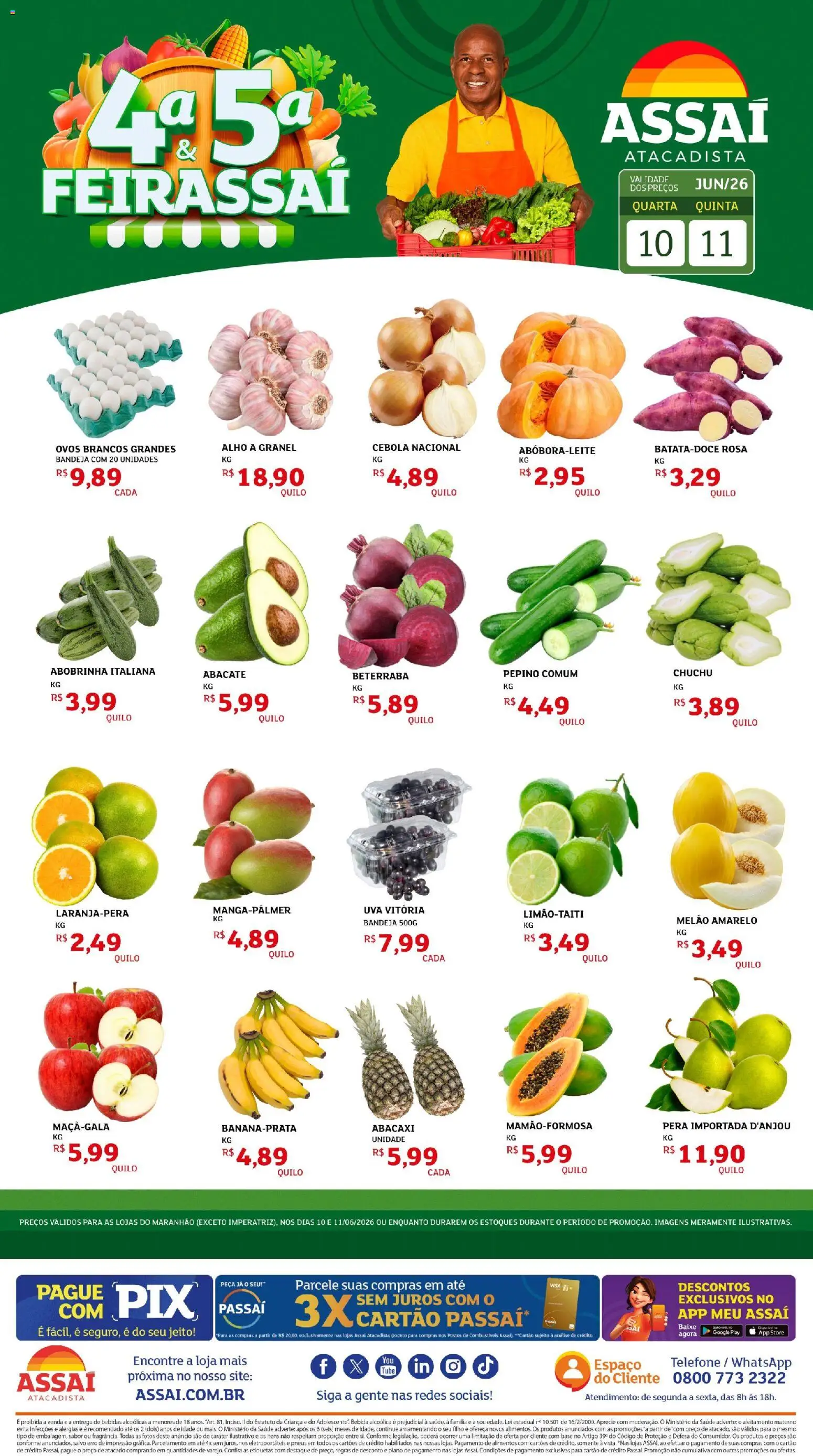 Assaí Atacadista Folheto - válido de 10.06.2026 | Página: 1 | Produtos: Pera, Abobrinha, Ovos, Base