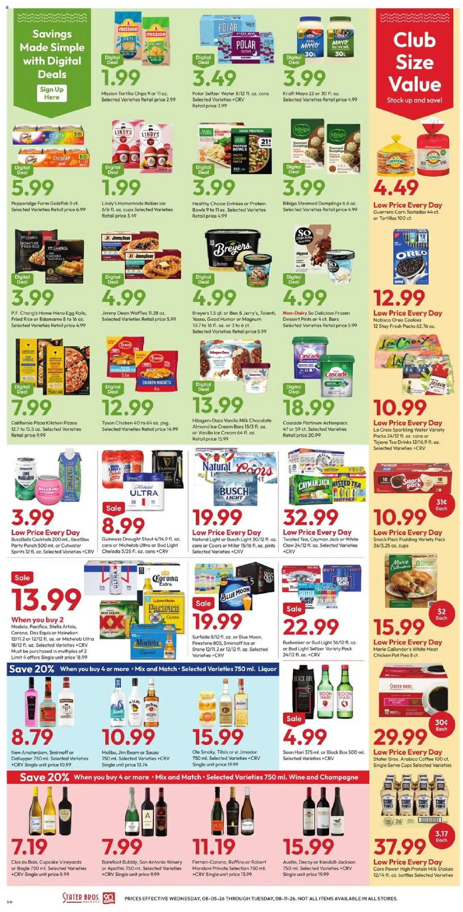 Stater Bros Weekly Ad - valid from 08/05/2026 | Page: 3 | Products: Corn, Cookies, Water, Cupcake