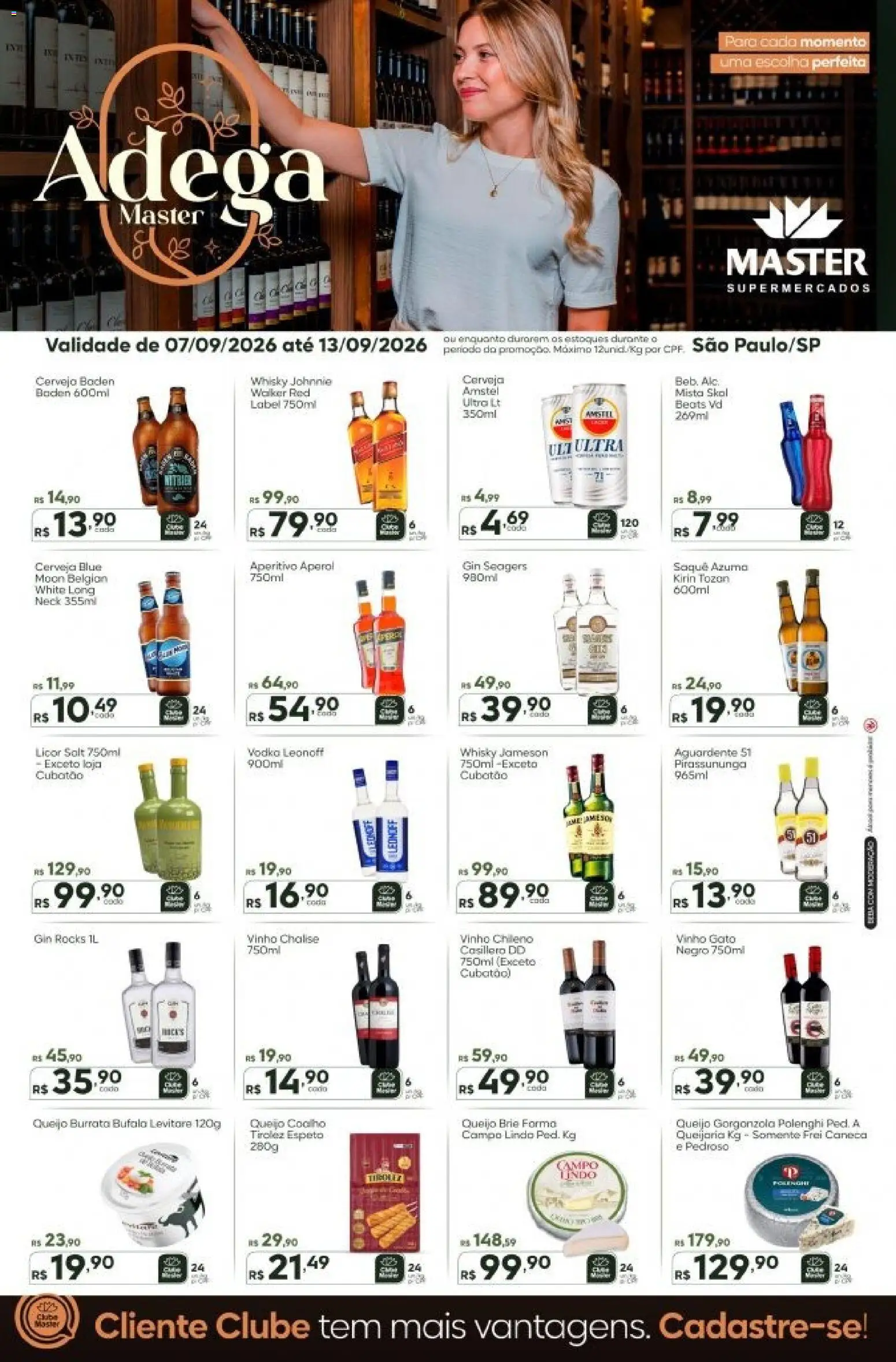 Master Folheto - válido de 07/09/2026 | Página: 1 | Produtos: Queijo burrata, Queijo, Brie, Whisky Jameson