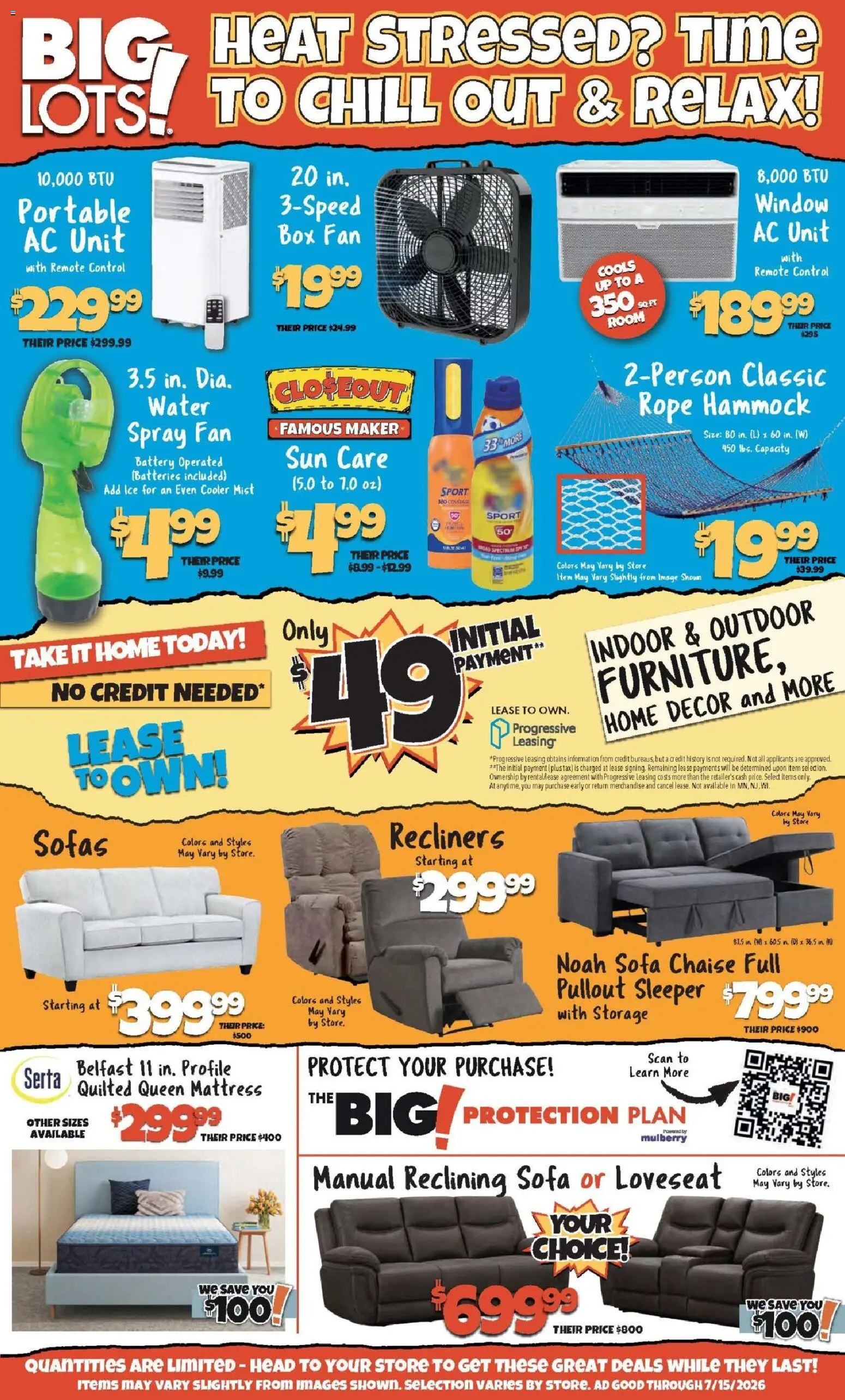 Big Lots Weekly Ad - valid from 07/09/2026 | Page: 2 | Products: Sofa, Battery, Loveseat, Water