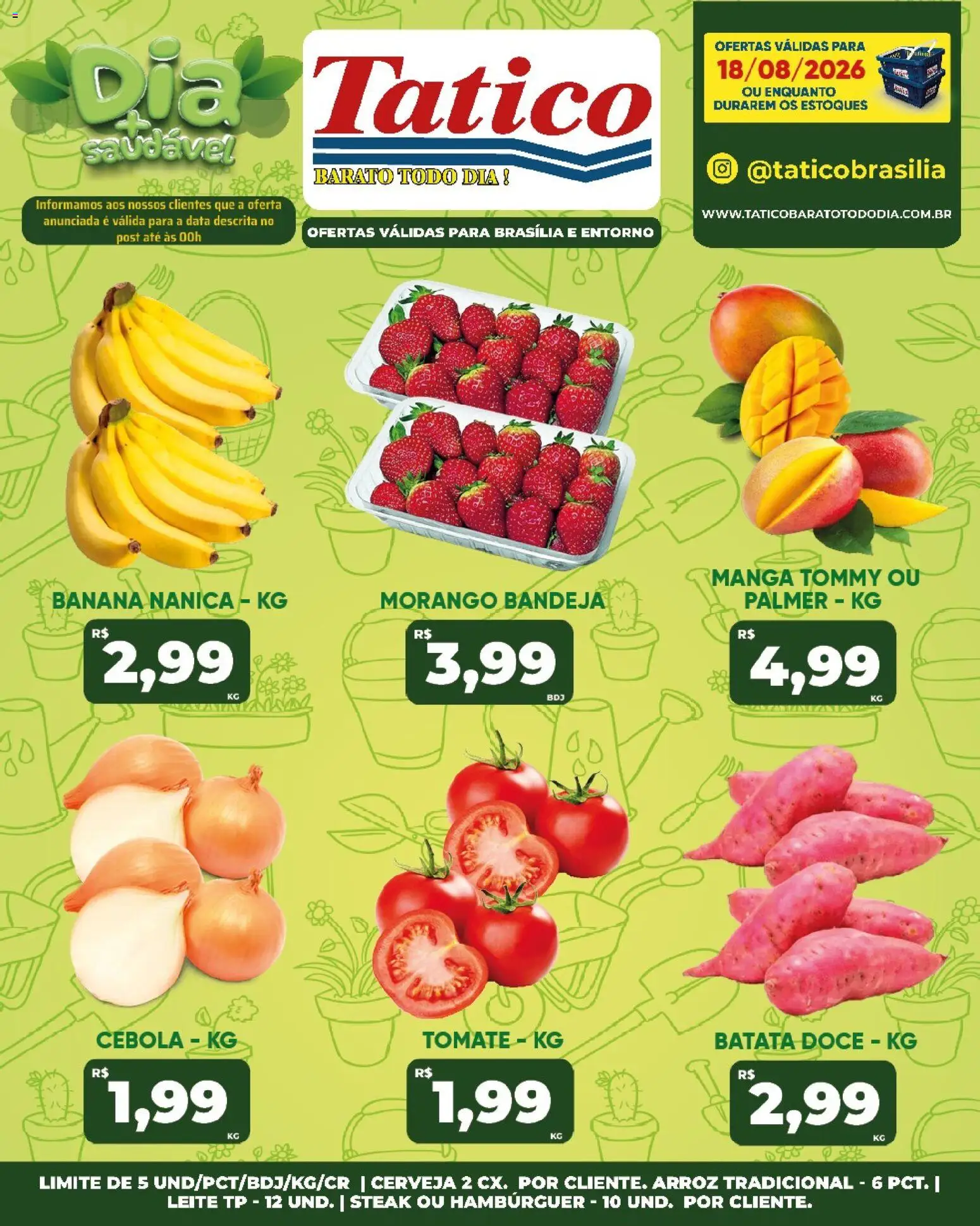 Tatico Folheto - válido de 18/08/2026 | Página: 18 | Produtos: Cebola, Cerveja, Manga, Bandeja