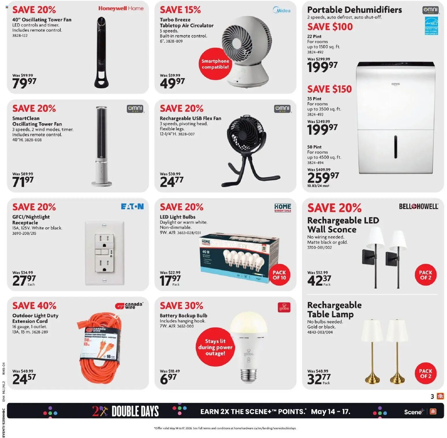 Home Hardware flyer valid from 07.05.2026 | Page: 4 | Products: Fan, Table, Battery, Lamp