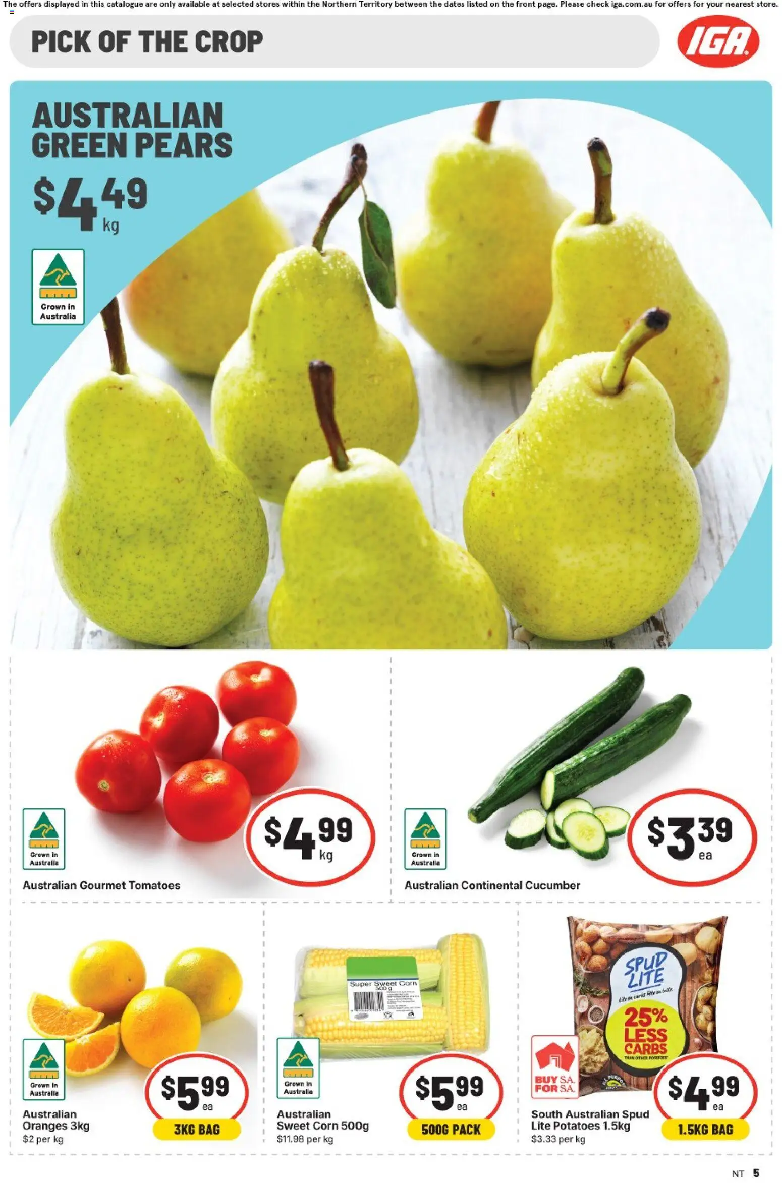 IGA catalogue - valid from 22/07/2026 | Page: 5 | Products: Oranges, Tomatoes, Potatoes, Bag