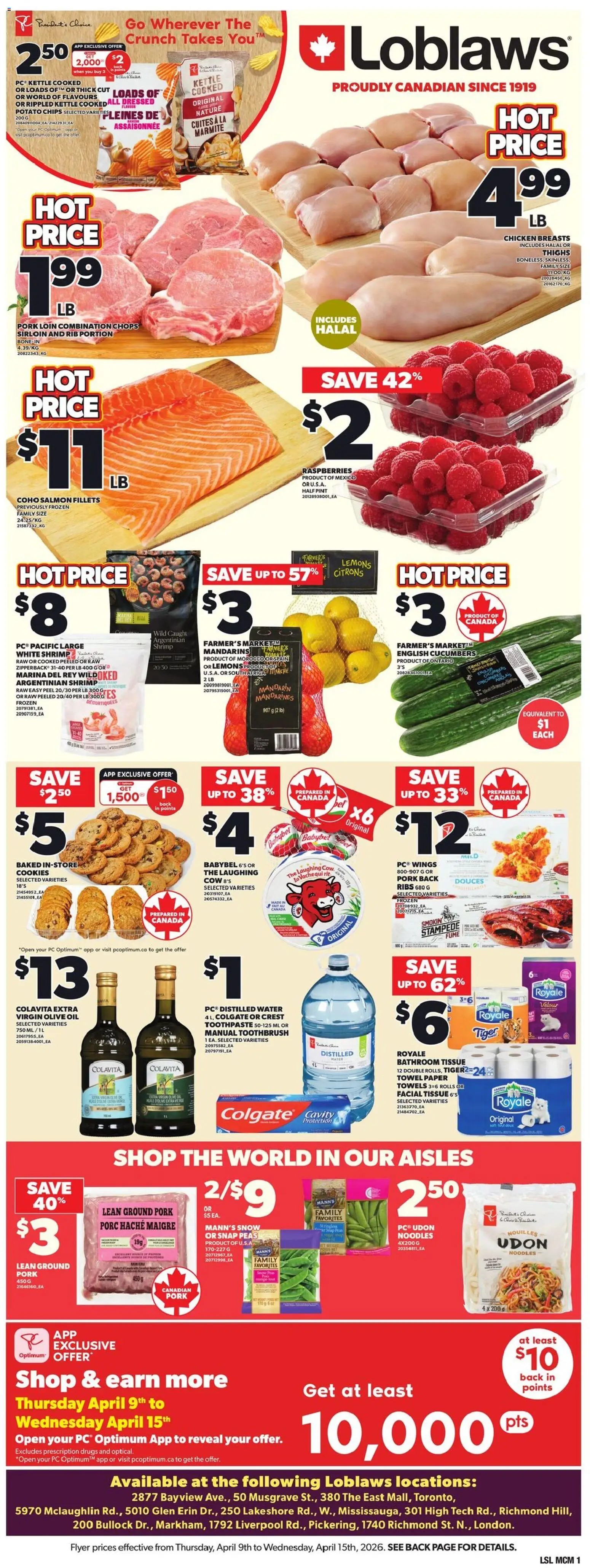 Loblaws flyer valid from 09.04.2026 | Page: 3 | Products: Noodles, Cucumbers, Oil, Chicken