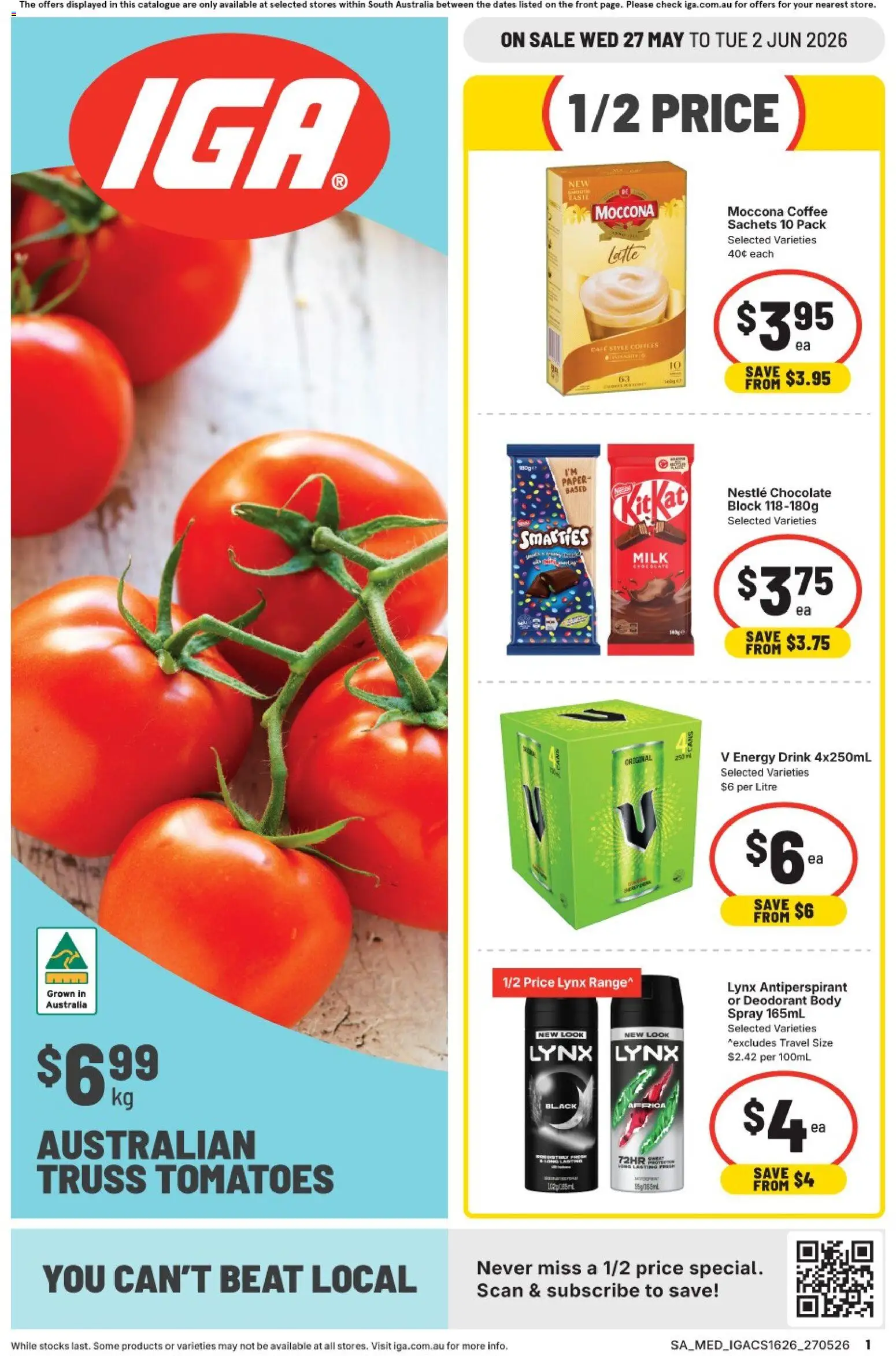 IGA catalogue - valid from 27.05.2026 | Page: 1 | Products: Milk, Coffee, Chocolate, Moccona