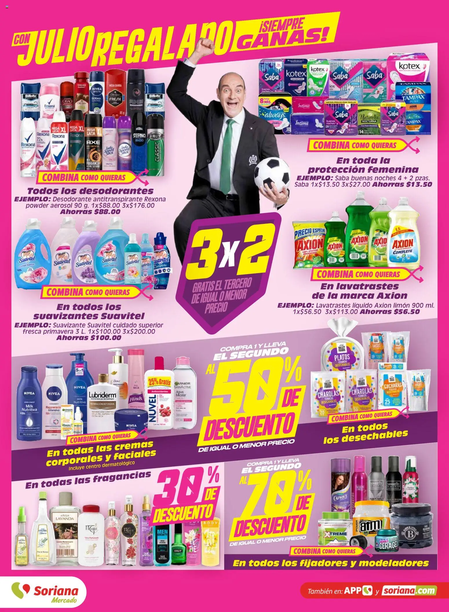 Nuevas ofertas de Soriana válidas en toda la República Mexicana desde el 12.06.2026. ¡Encuentra las mejores ofertas en Soriana Julio Regalado Mercado Nacional! | Página: 4 | Productos: Desodorante, Antitranspirante, Suavizante, Body