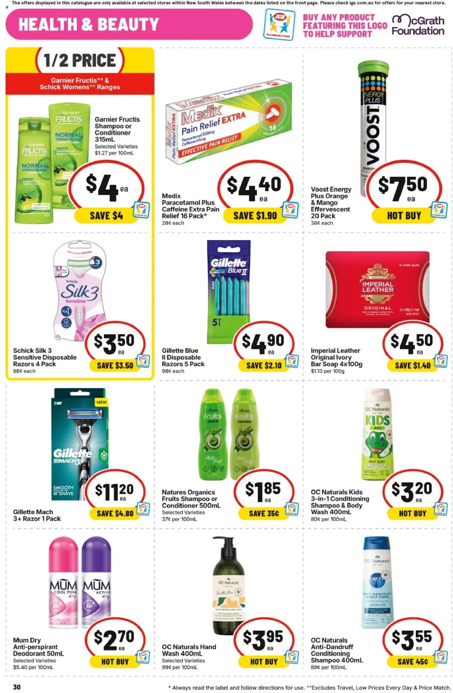 IGA catalogue - valid from 23/09/2026 | Page: 30 | Products: Shampoo, Razor, Foundation, Pain relief