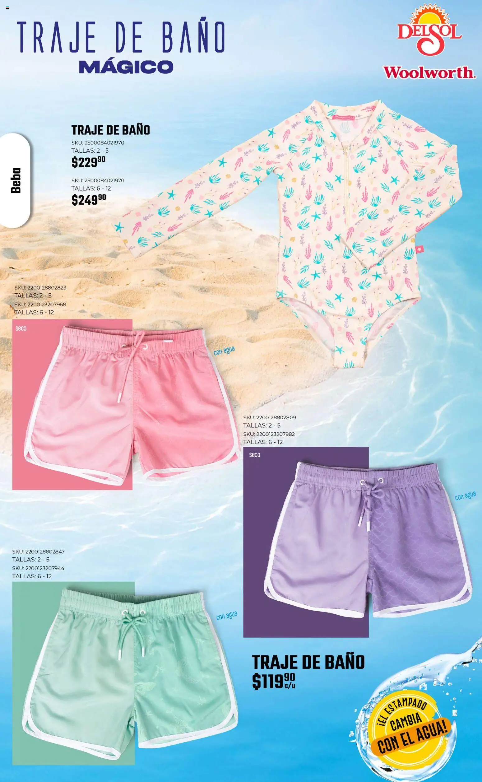 Nuevas ofertas de Del Sol y Woolworth válidas en toda la República Mexicana desde el 19.03.2026. ¡Encuentra las mejores ofertas en Del Sol y Woolworth catálogo Moda Vacaciones! | Página: 44 | Productos: Traje, Agua, Traje de baño, Baño