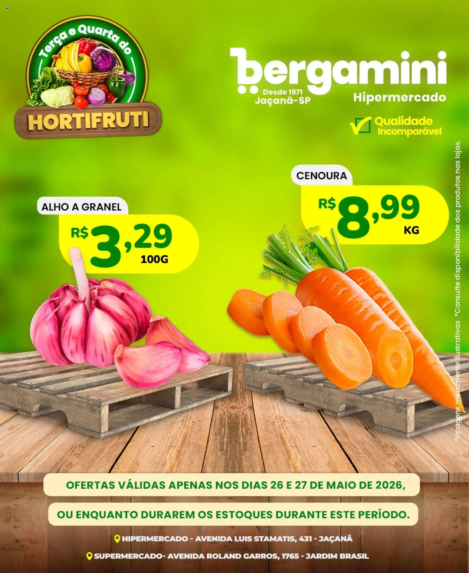 Supermercado Bergamini Folheto - válido de 26.05.2026 | Página: 3 | Produtos: Alho, Maiô, Cenoura