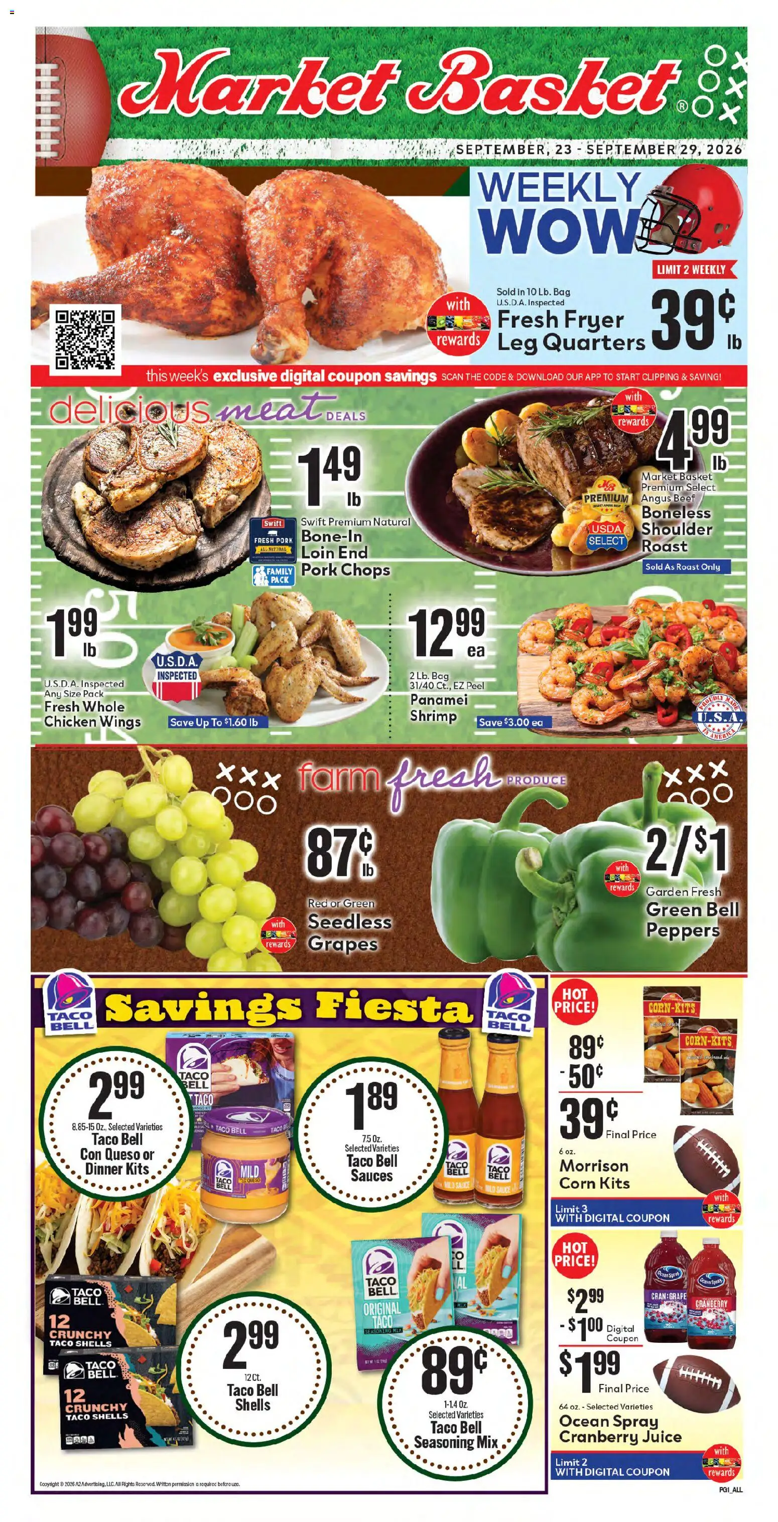 Market Basket Weekly Ad - valid from 09/23/2026 | Page: 3 | Products: Fryer, Peppers, Chicken wings, Pork