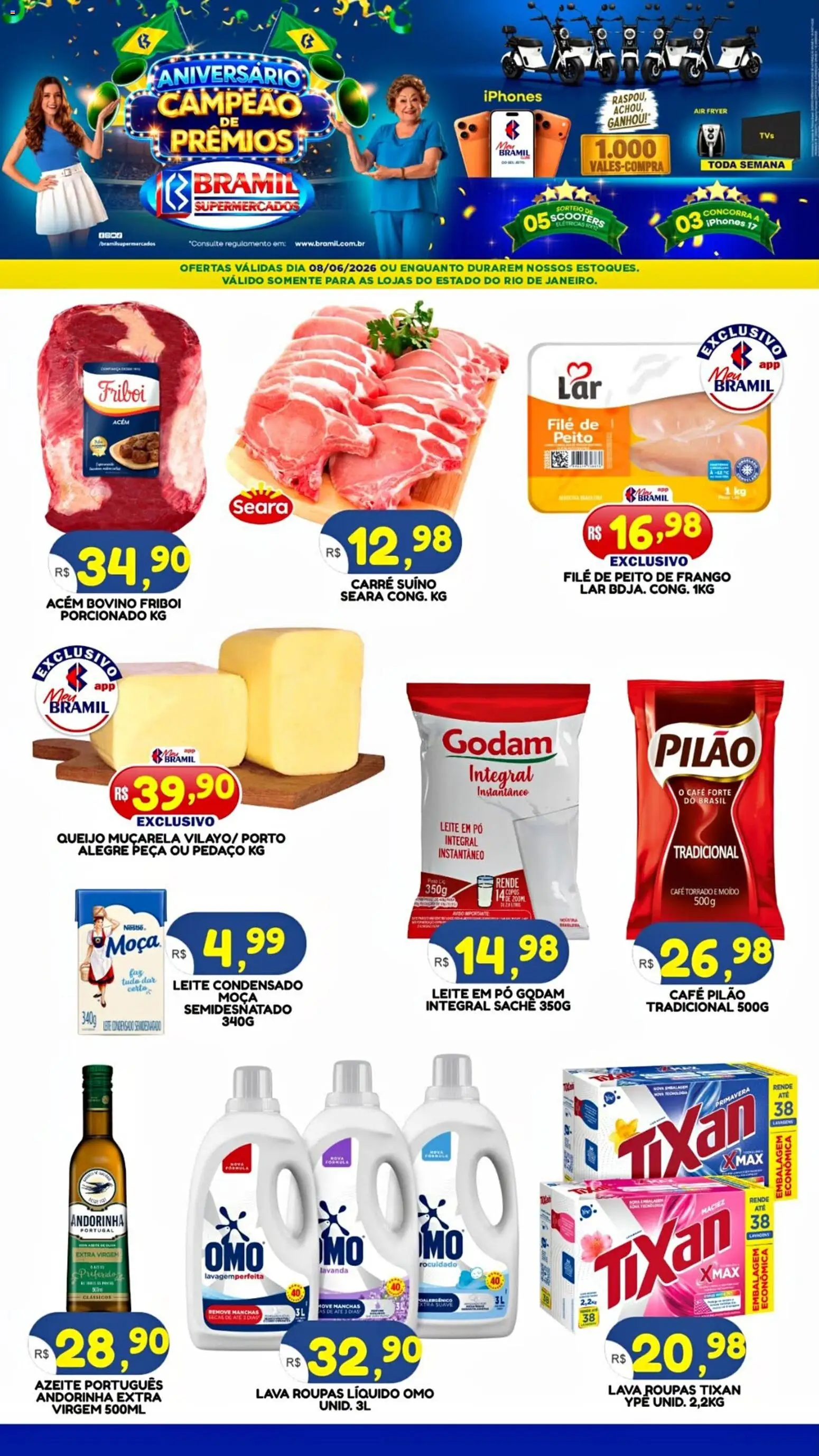 Bramil Supermercados Folheto - válido de 08.06.2026 | Página: 1 | Produtos: Acém, Leite, Azeite, Leite em pó