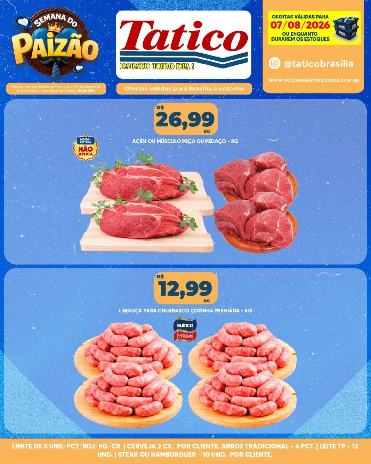 Tatico Folheto - válido de 07/08/2026 | Página: 11 | Produtos: Linguiça, Leite, Cerveja, Arroz