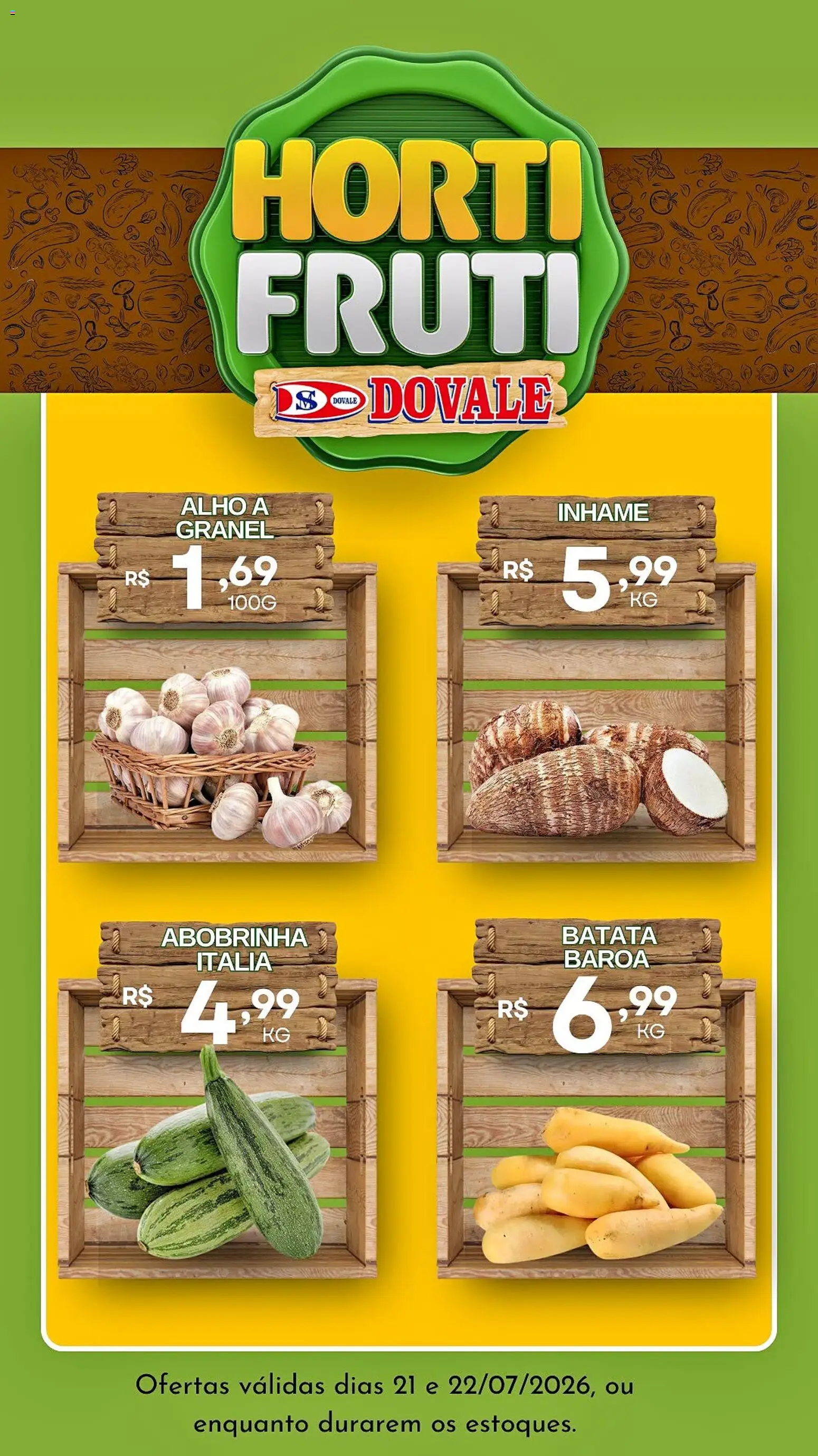 Dovale Folheto - válido de 21/07/2026 | Página: 3 | Produtos: Abobrinha, Alho, Inhame, Batata