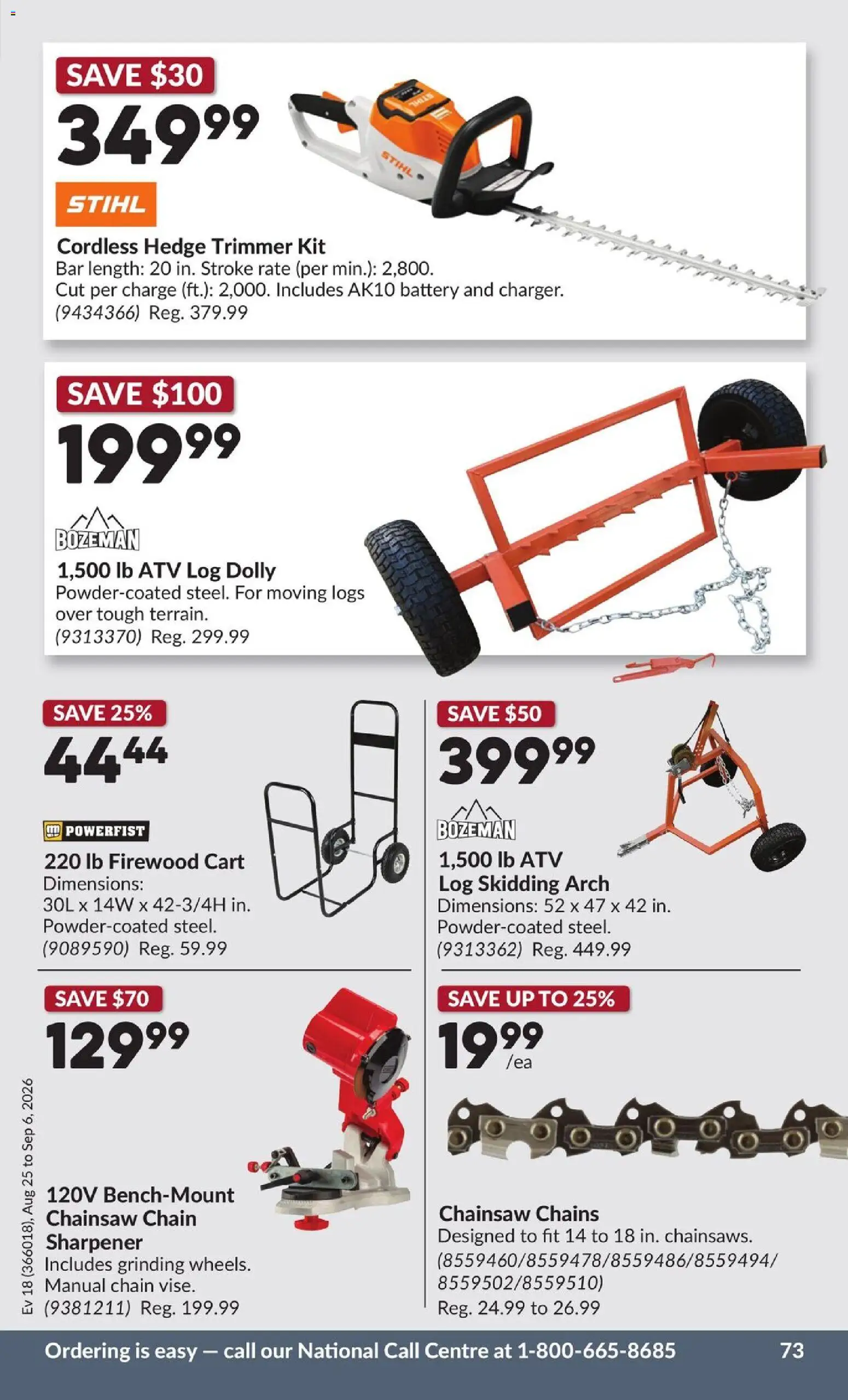 Princess Auto flyer valid from Aug 25, 2026 | Page: 74 | Products: Chainsaw, Firewood, Battery