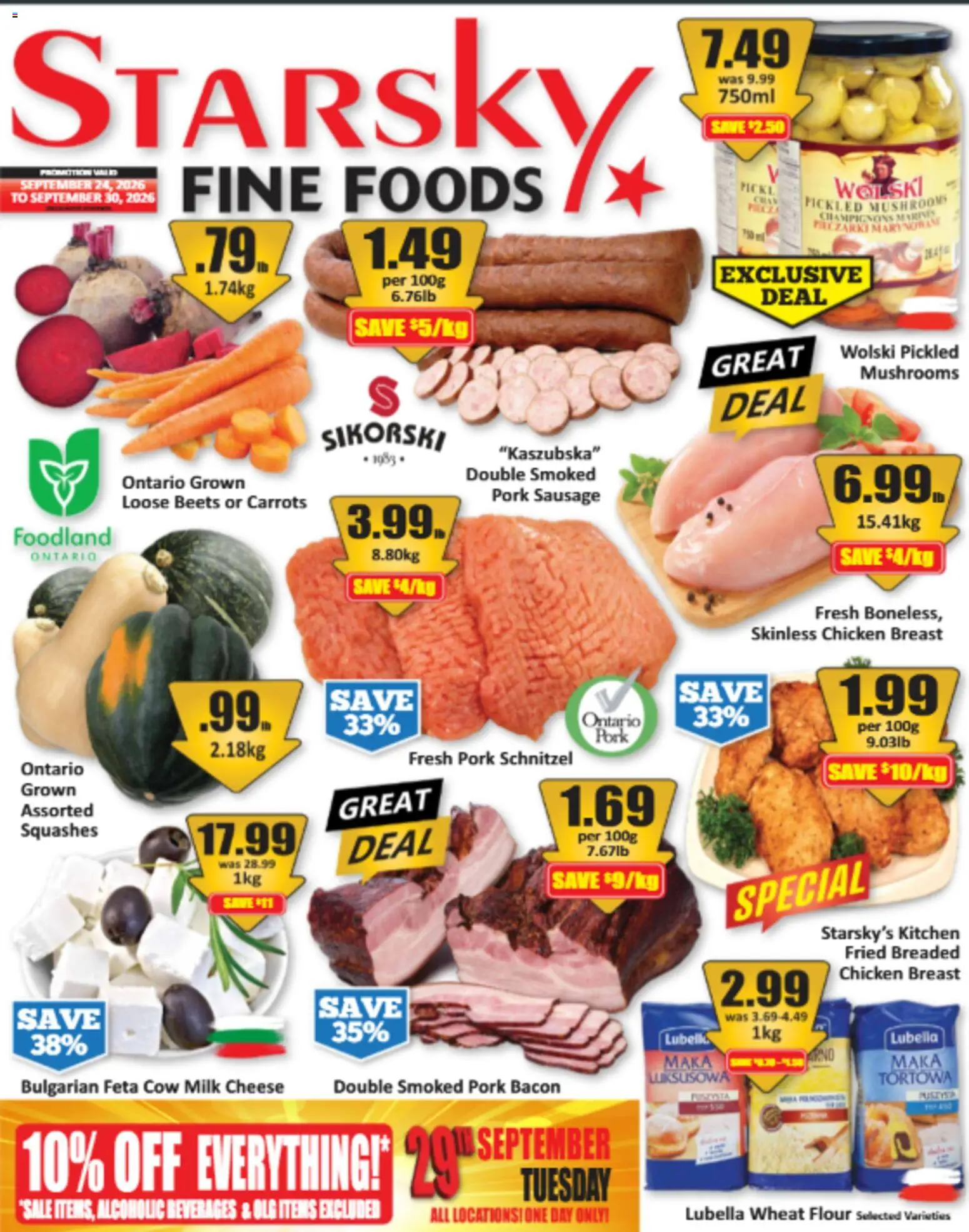 Starsky flyer valid from Sep 24, 2026 | Page: 1 | Products: Flour, Mushrooms, Milk, Cheese