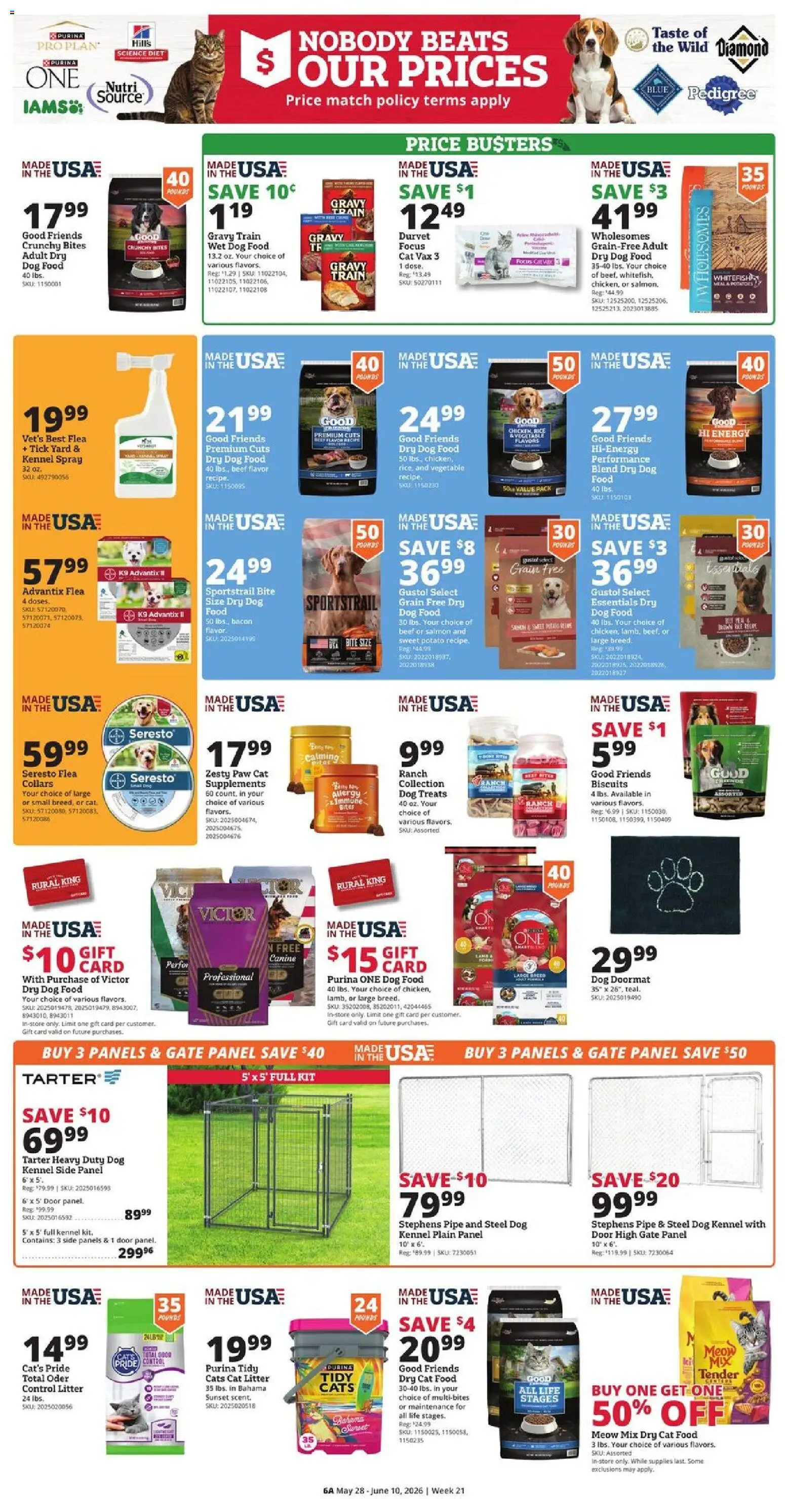 Rural King Weekly Ad - valid from 28.05.2026 | Page: 6 | Products: Pipe, Cat Food, Cat Litter, Beef