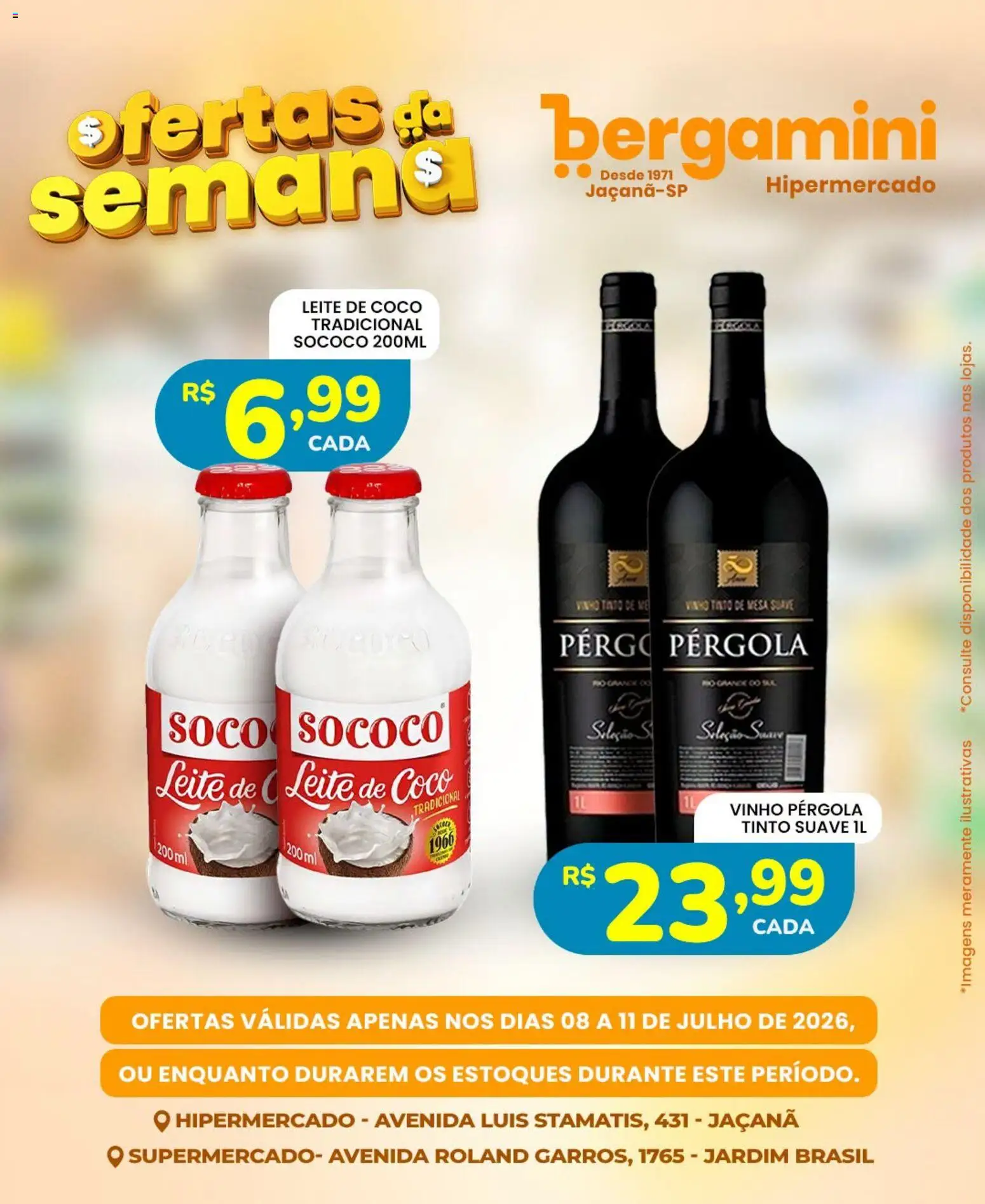 Supermercado Bergamini Folheto - válido de 08/07/2026 | Página: 23 | Produtos: Coco, Mesa, Vinho, Sal