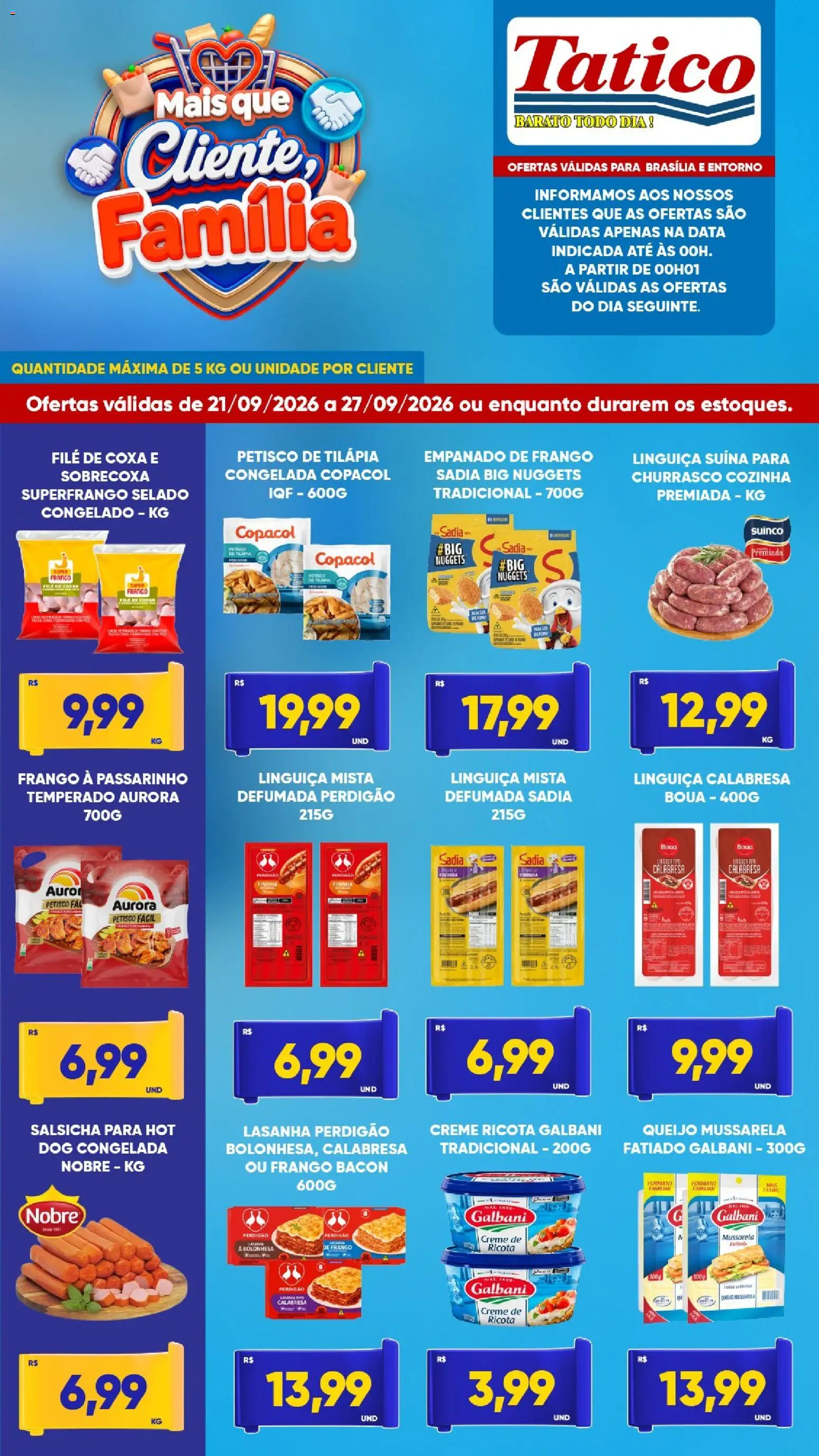 Tatico Folheto - válido de 21/09/2026 | Página: 1 | Produtos: Linguiça, Bacon, Frango, Mussarela