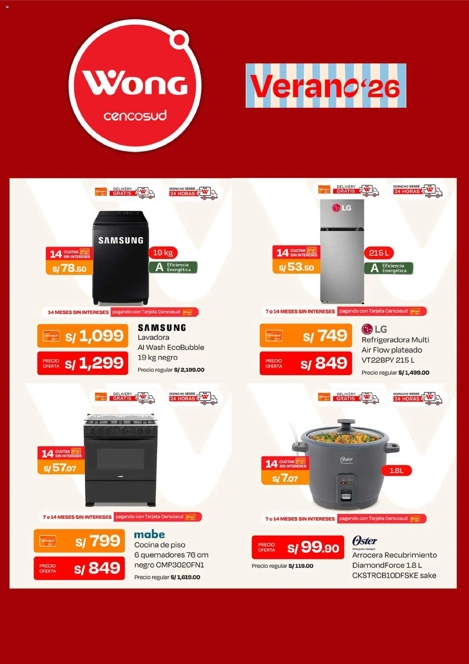Catálogo Wong válido desde 17/07/2026 | Página: 5 | Productos: Lavadora, Cocina