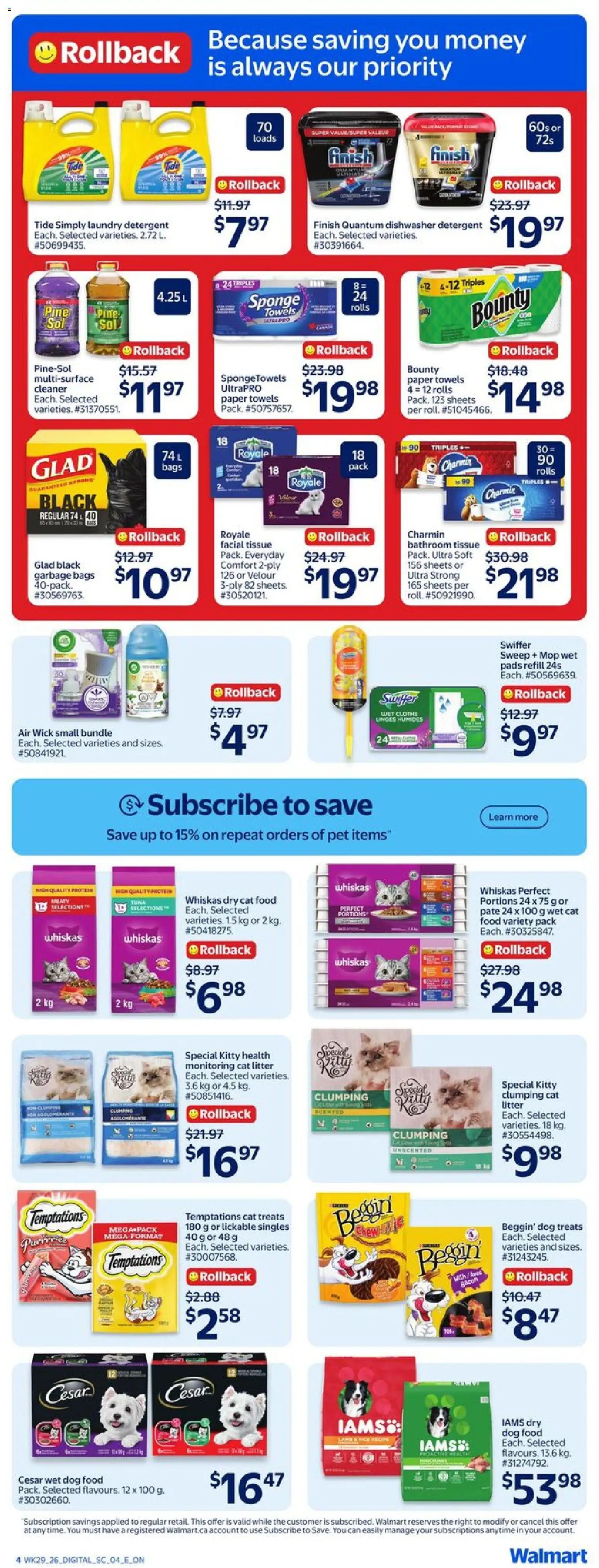 Walmart flyer valid from Aug 13, 2026 | Page: 6 | Products: Garbage bags, Paper towels, Dishwasher, Pâté