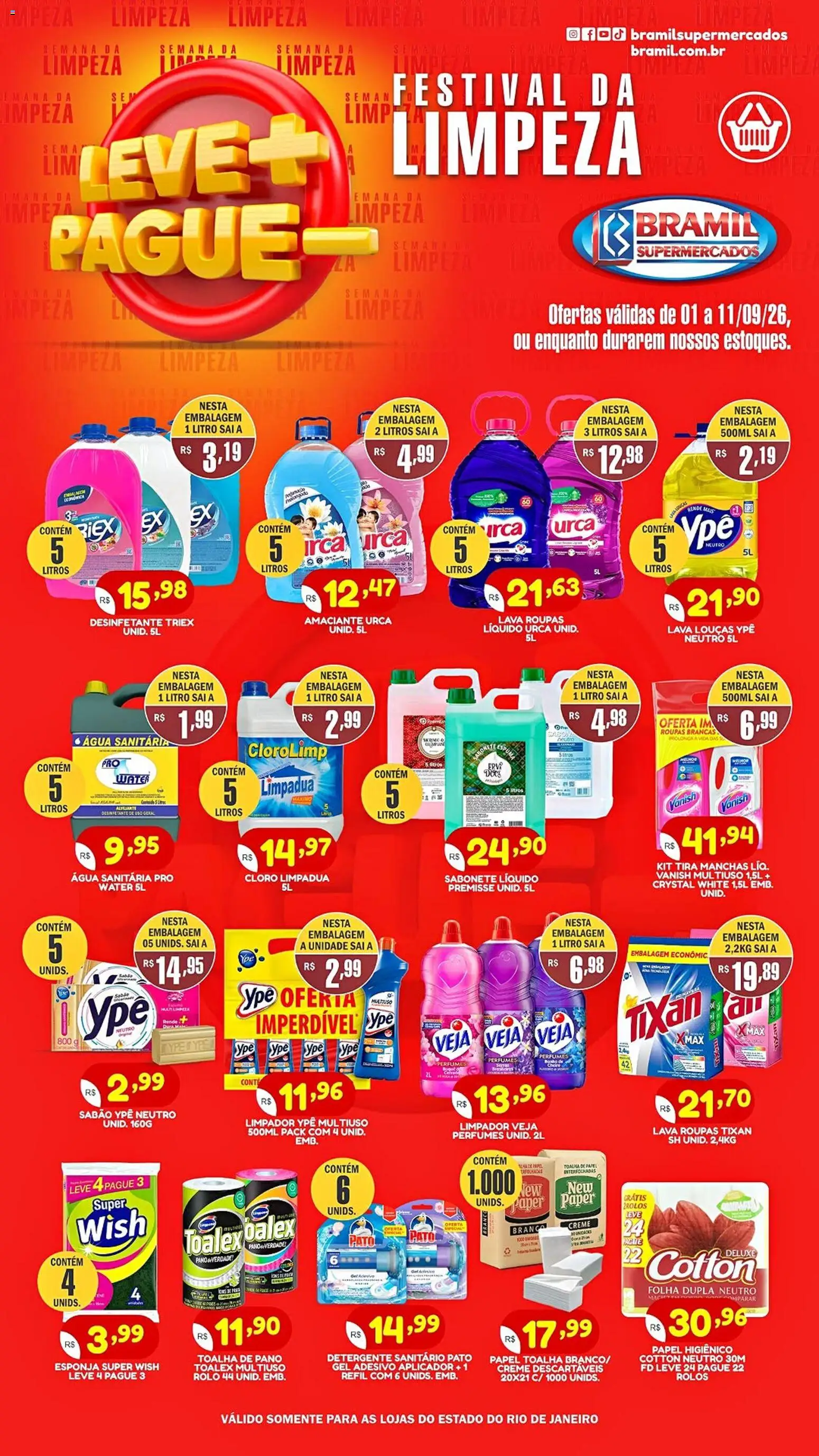 Bramil Supermercados Folheto - válido de 01/10/2026 | Página: 1 | Produtos: Cloro, Água, Vanish, Amaciante